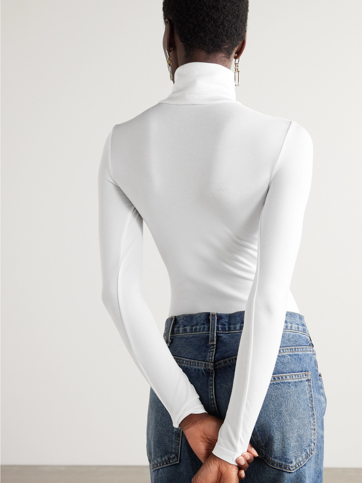 Wolford Colorado Turtleneck Jersey Thong Bodysuit In White