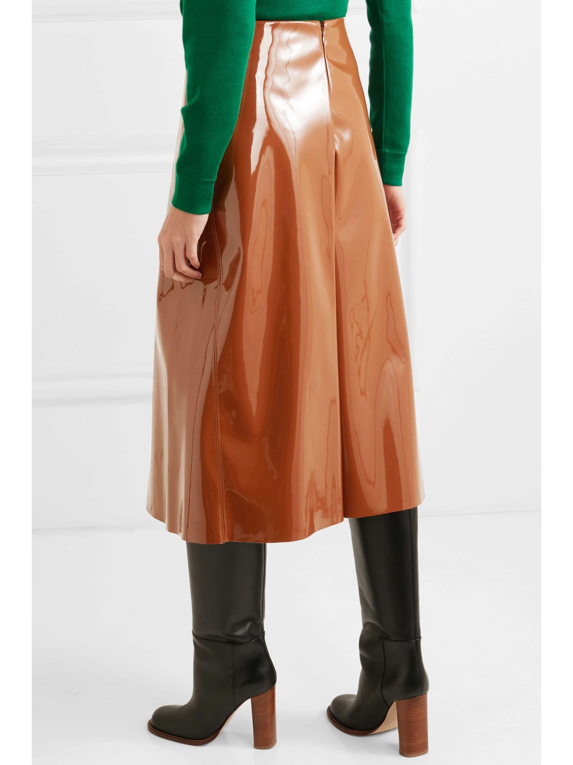 MARNI Faux patent-leather midi skirt