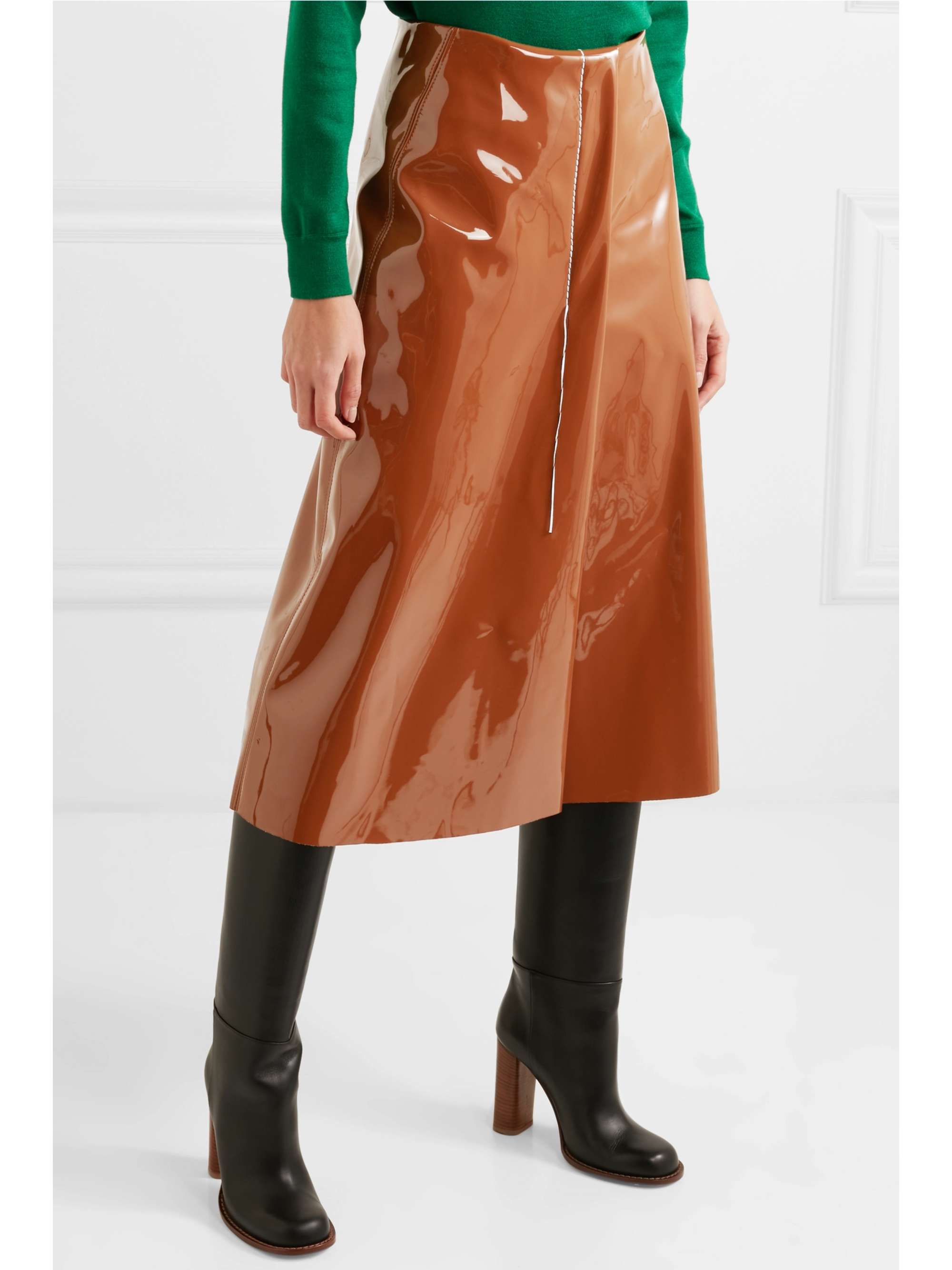 MARNI Faux patent-leather midi skirt