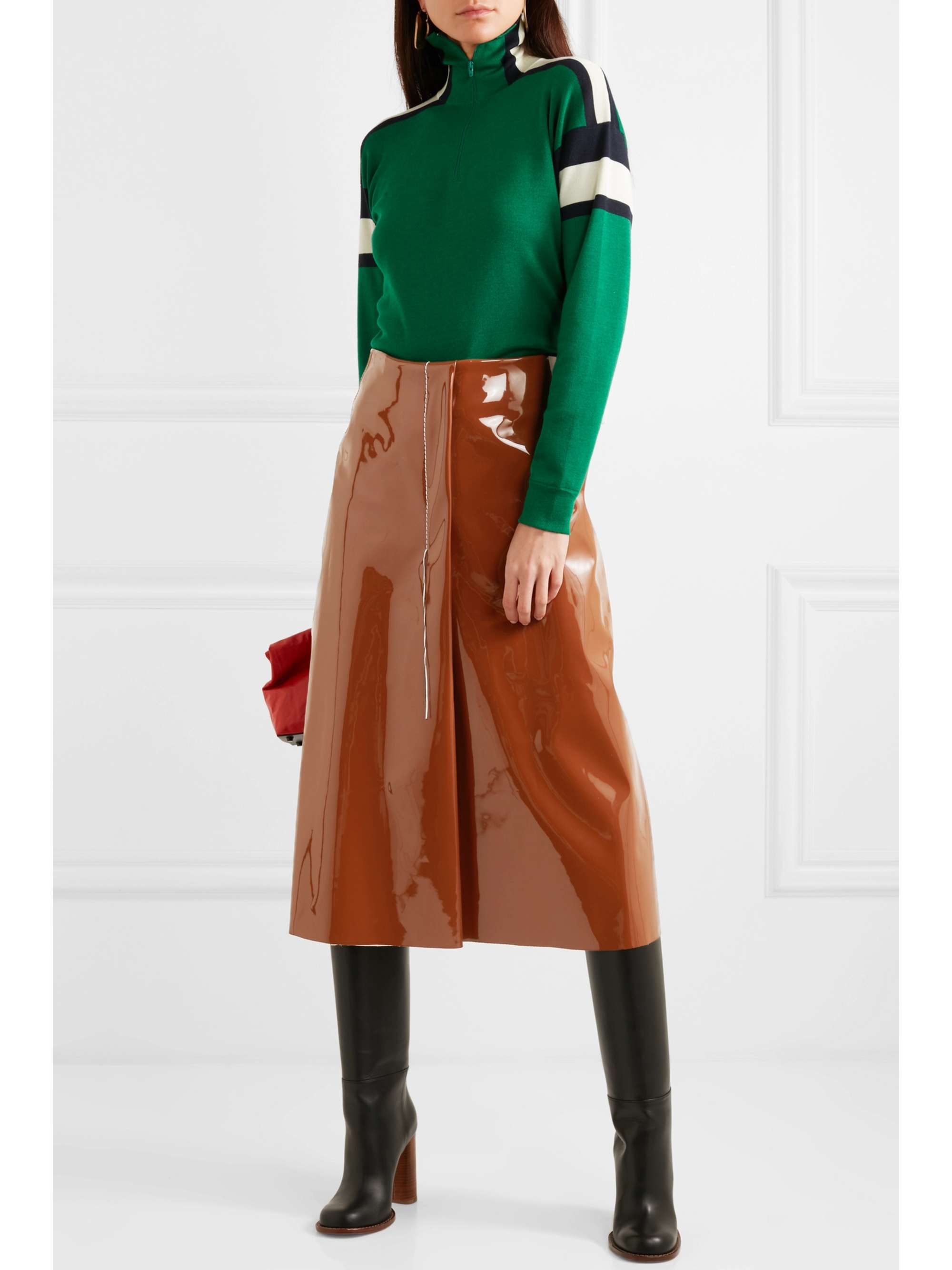 MARNI Faux patent-leather midi skirt