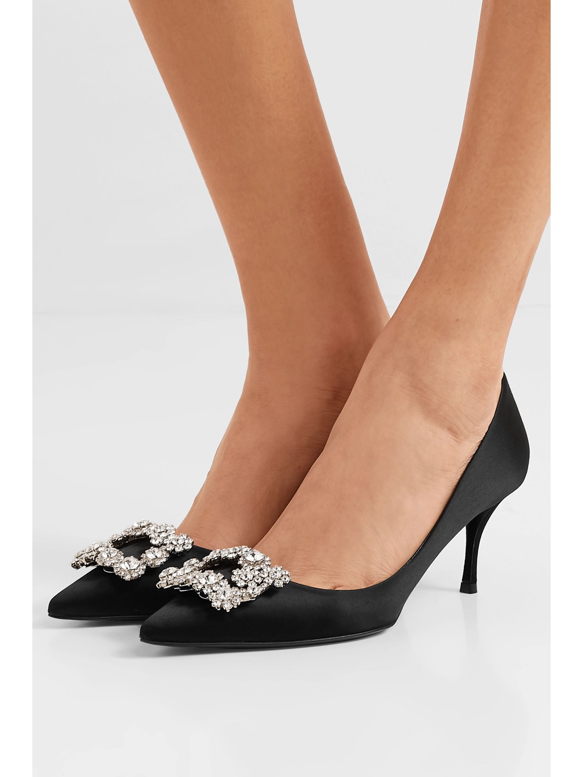 Flower crystal-embellished satin pumps 