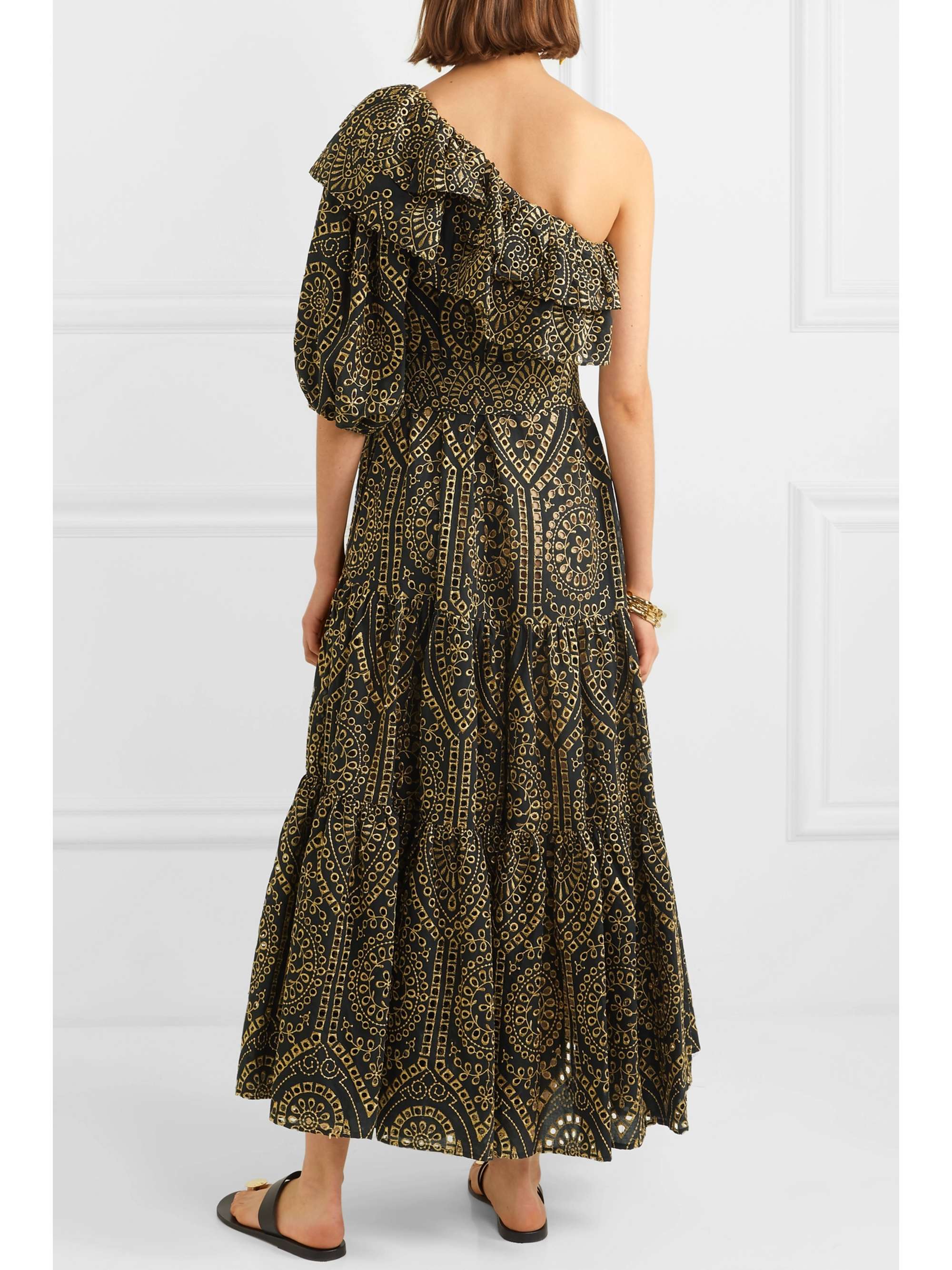 LISA MARIE FERNANDEZ Arden one-shoulder ruffled metallic cotton broderie anglaise maxi dress