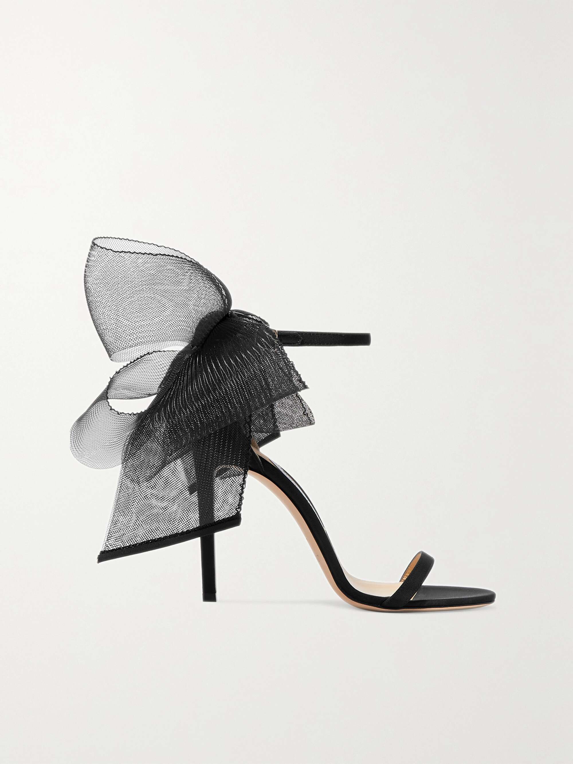 Latte Sandals with Asymmetric Grosgrain Mesh Fascinator Bows, AVELINE 100, Pre Fall 19