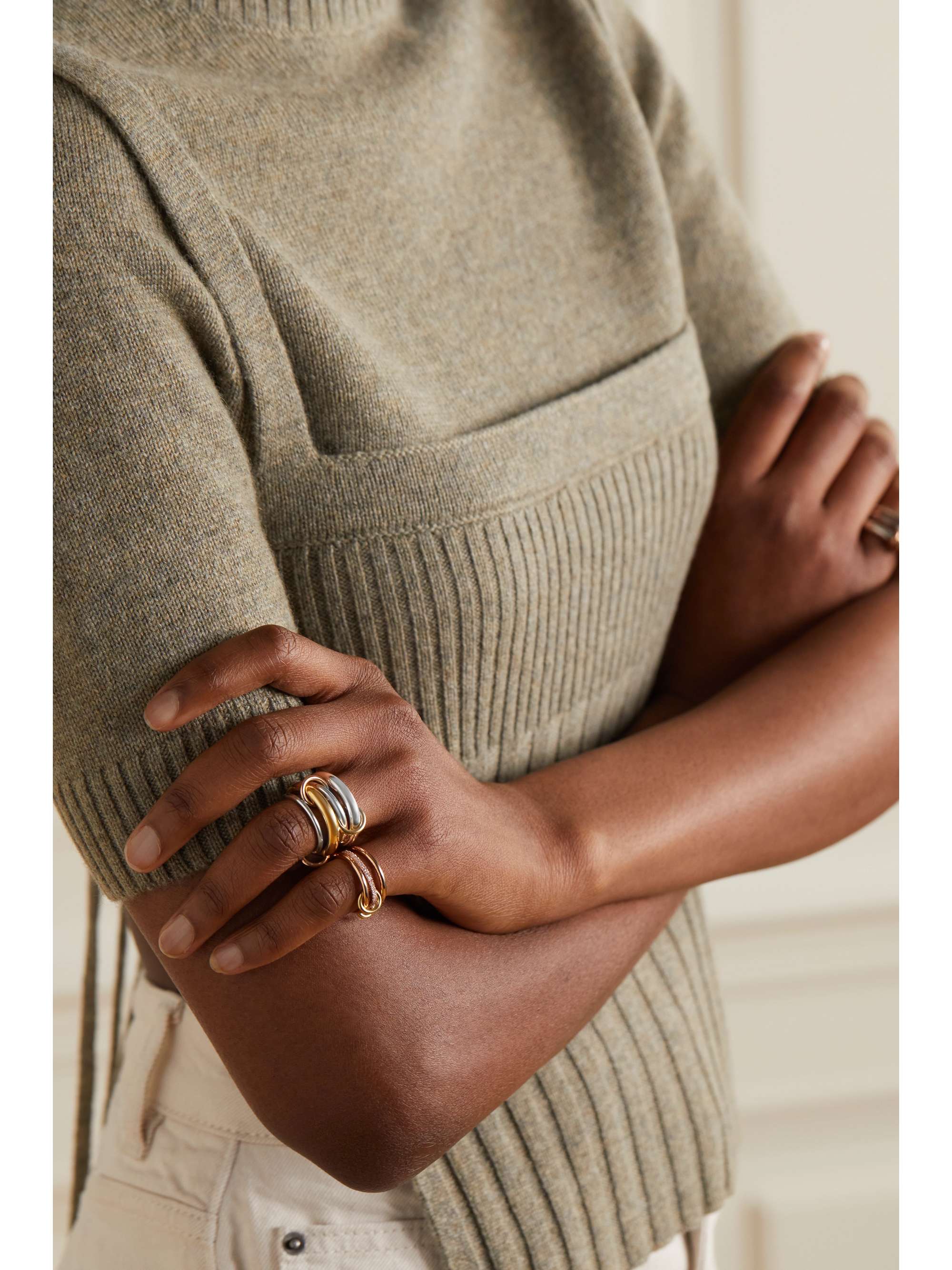 SPINELLI KILCOLLIN Cici set of four 18-karat yellow and rose gold and sterling silver rings