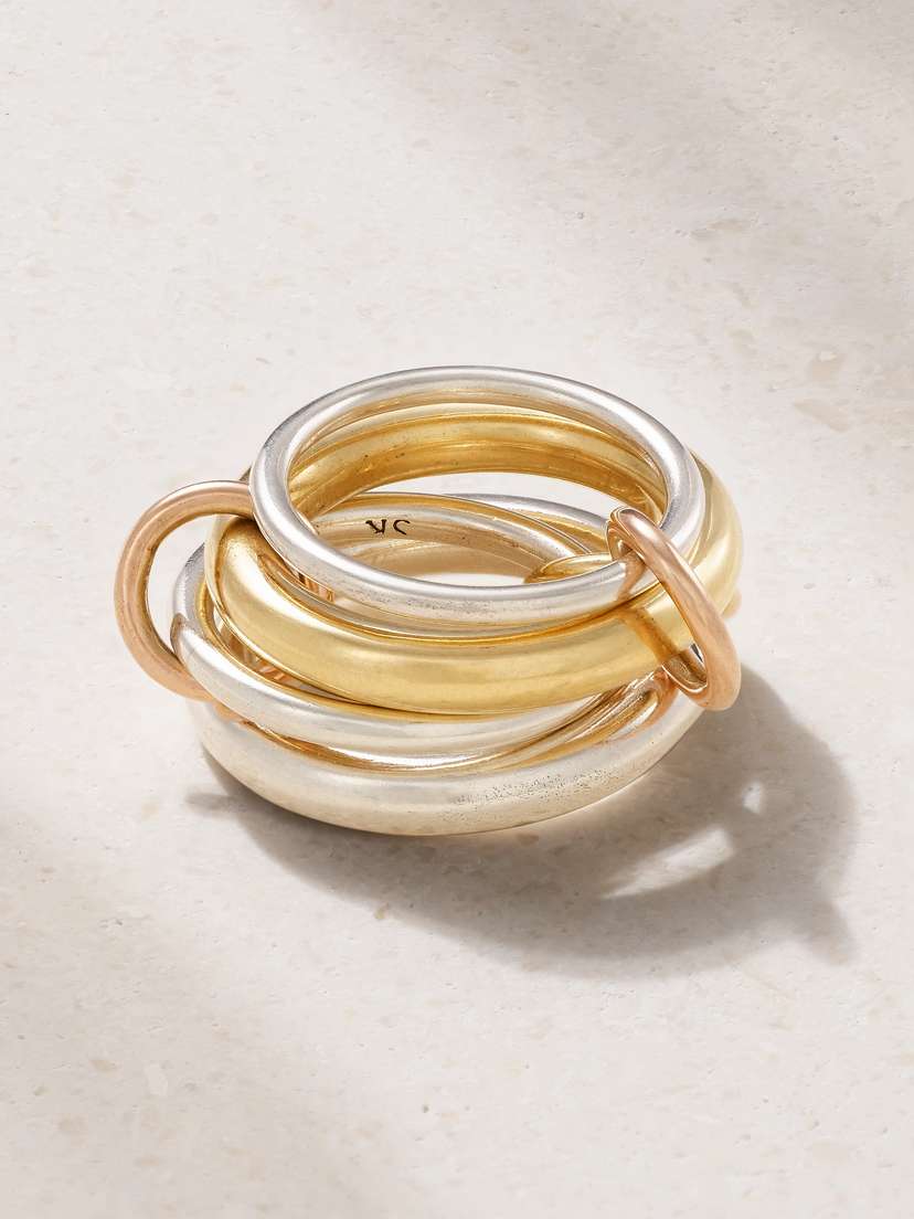 Spinelli Kilcollin Cici Set Of Four 18k Yellow And Pink Gold And Sterling Silver Rings