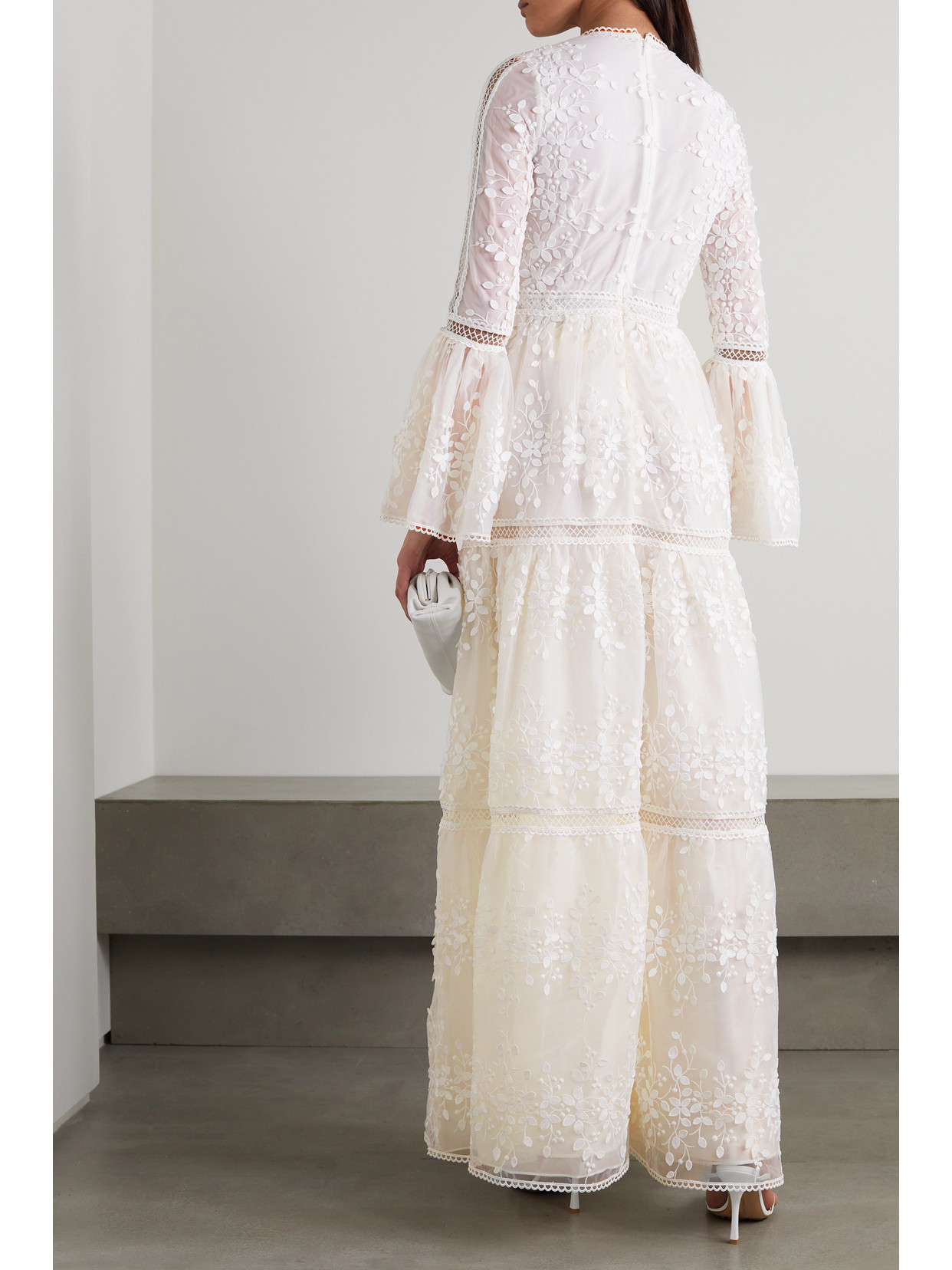 COSTARELLOS APPLIQUÉD EMBROIDERED TULLE GOWN