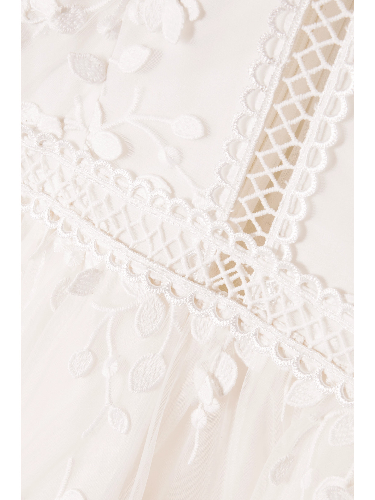 COSTARELLOS APPLIQUÉD EMBROIDERED TULLE GOWN