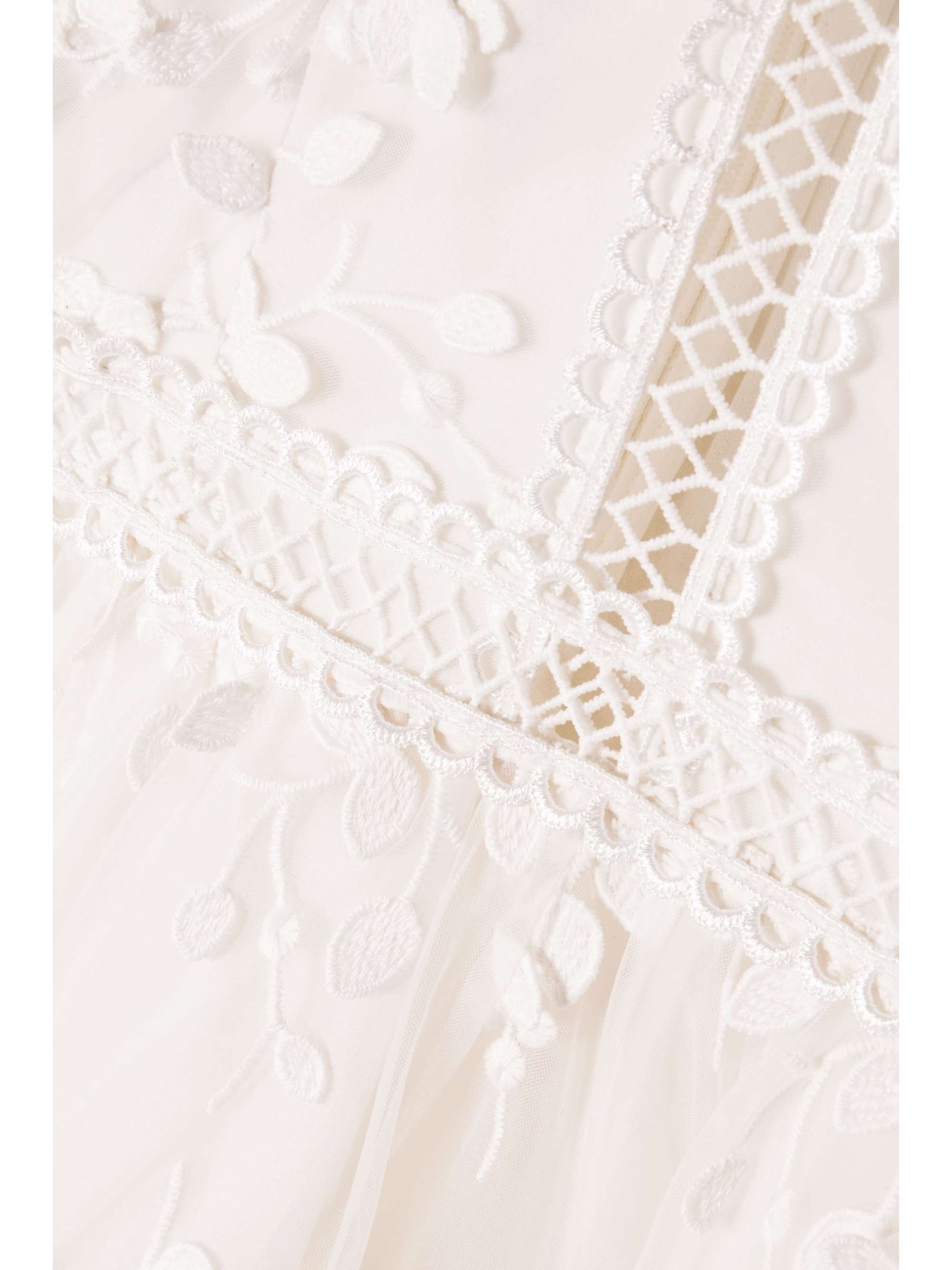 appliquéd embroidered tulle gown in white
