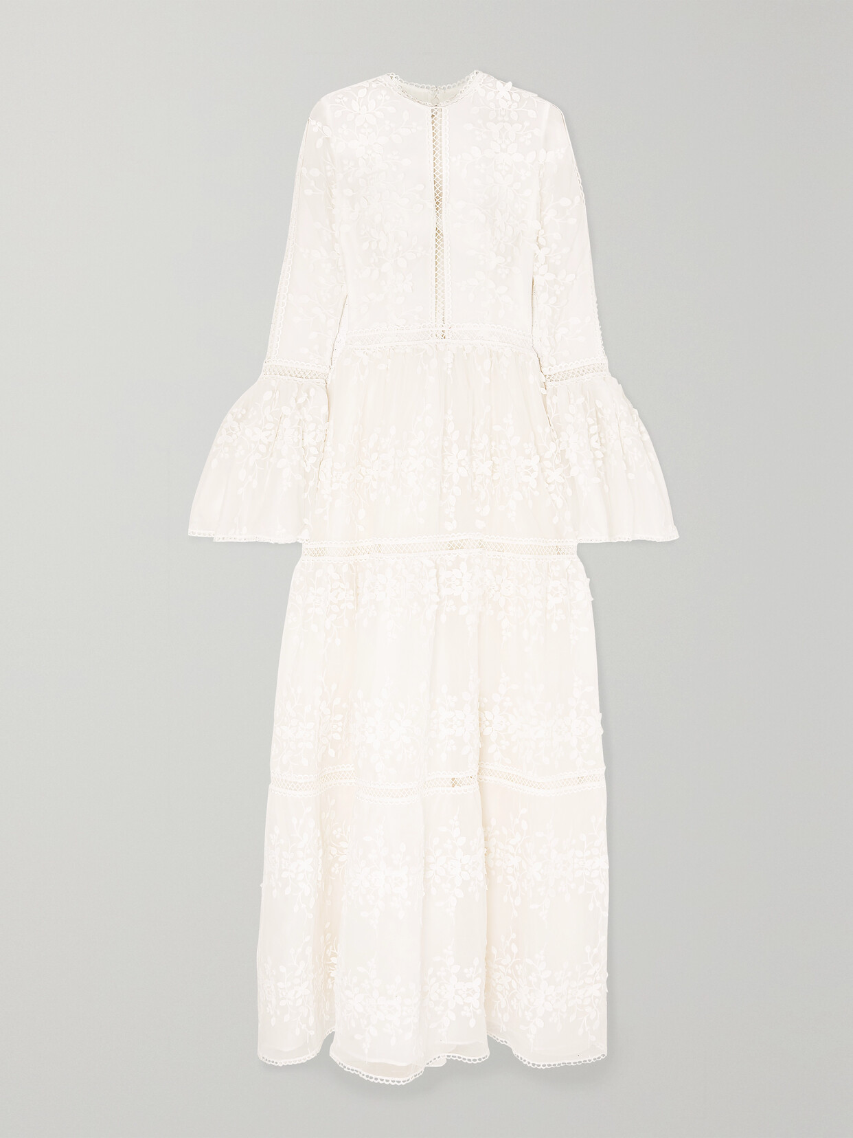 COSTARELLOS APPLIQUÉD EMBROIDERED TULLE GOWN