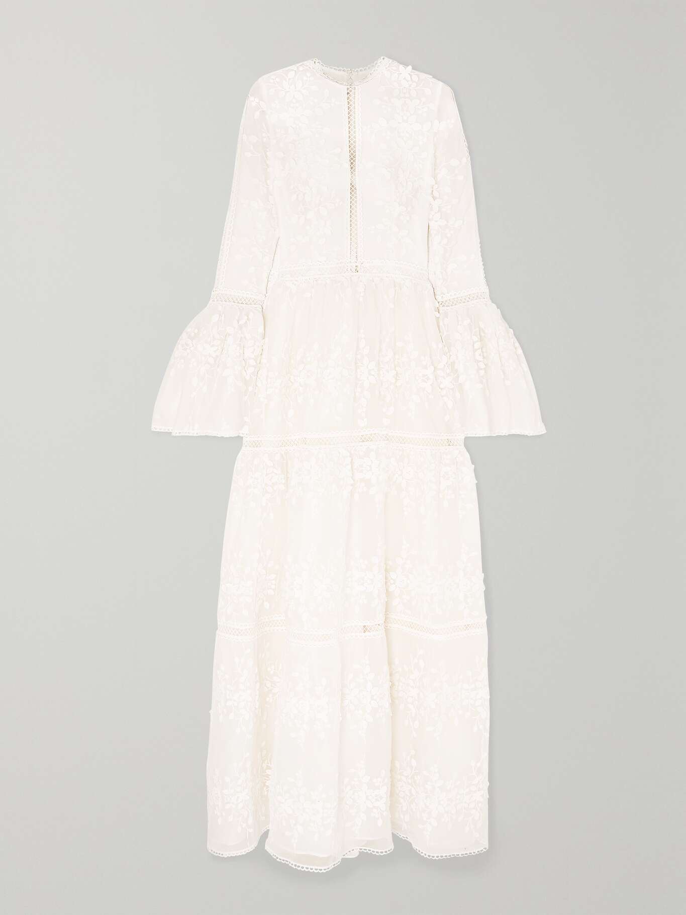 appliquéd embroidered tulle gown in white
