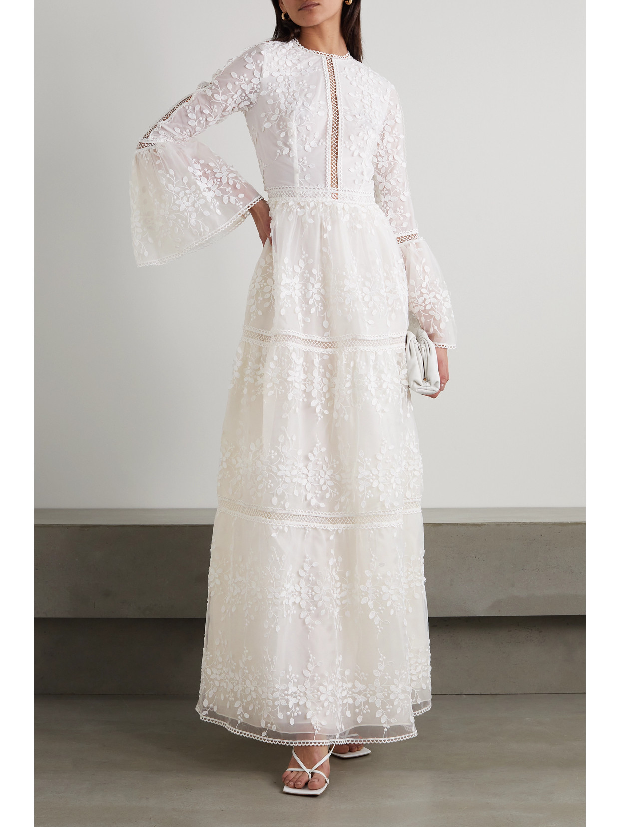 COSTARELLOS APPLIQUÉD EMBROIDERED TULLE GOWN
