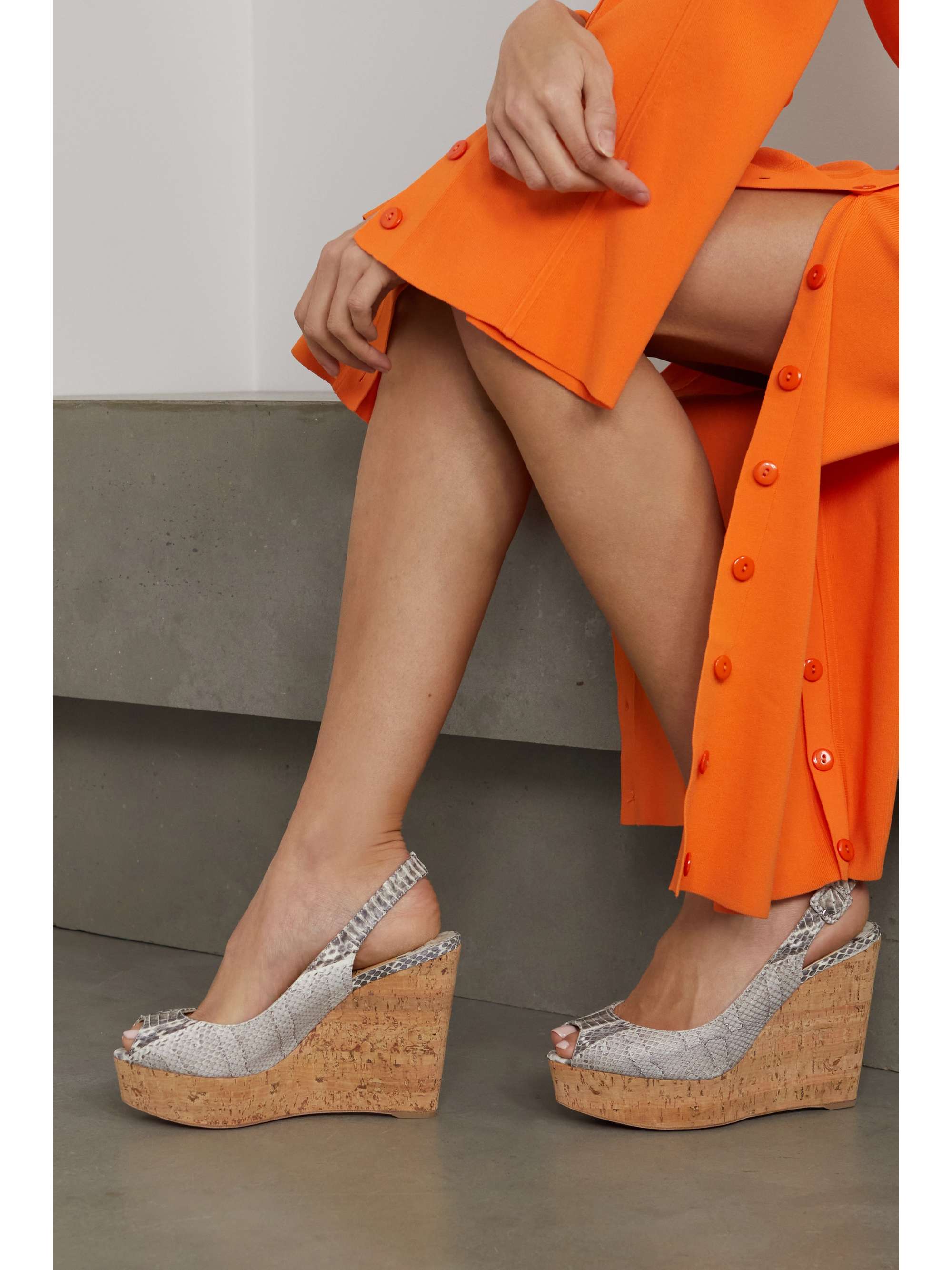 CHRISTIAN LOUBOUTIN Une Plume 100 snake slingback wedge sandals |  NET-A-PORTER OM