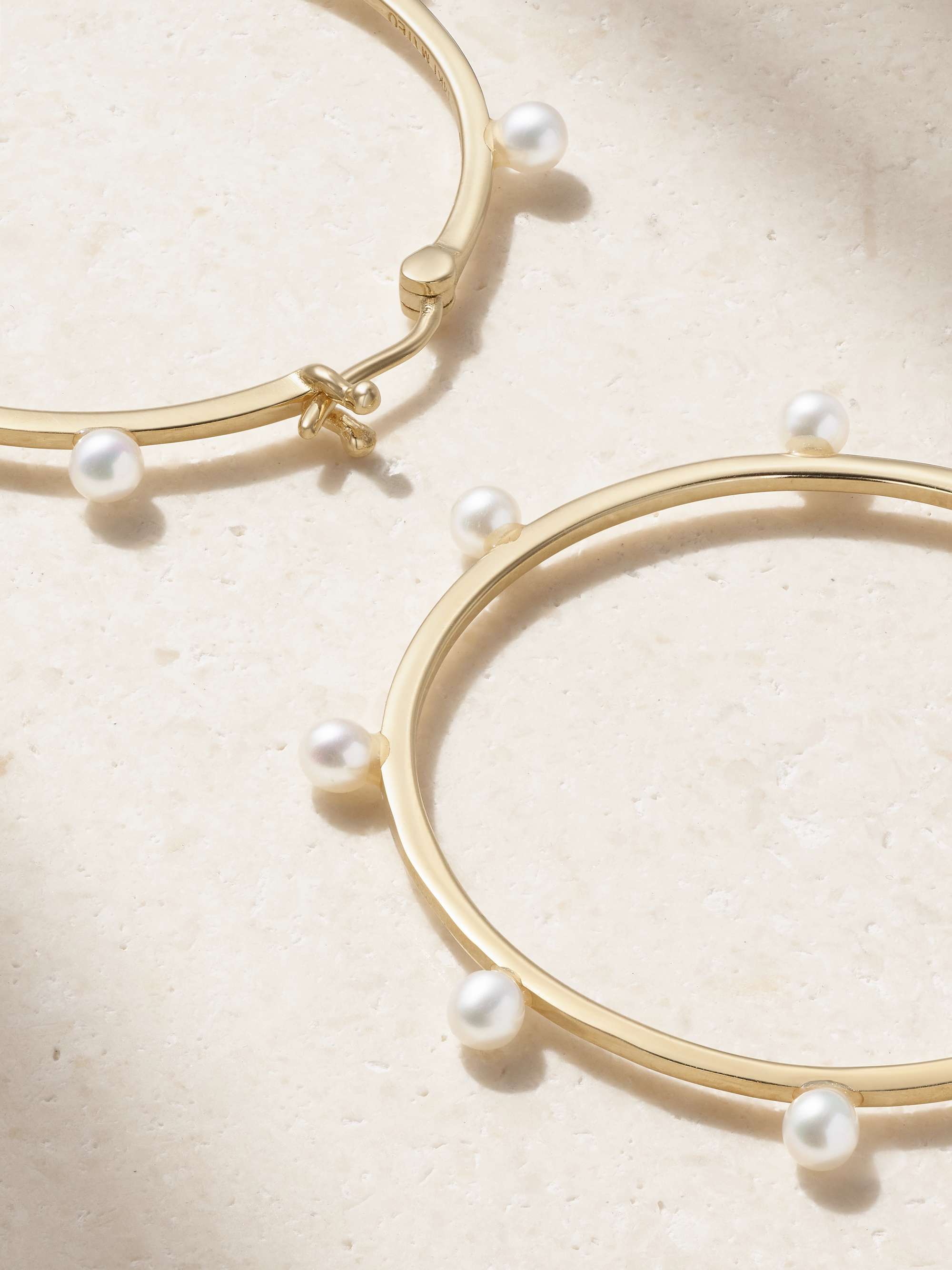 MATEO Large Dot 14-karat gold pearl hoop earrings