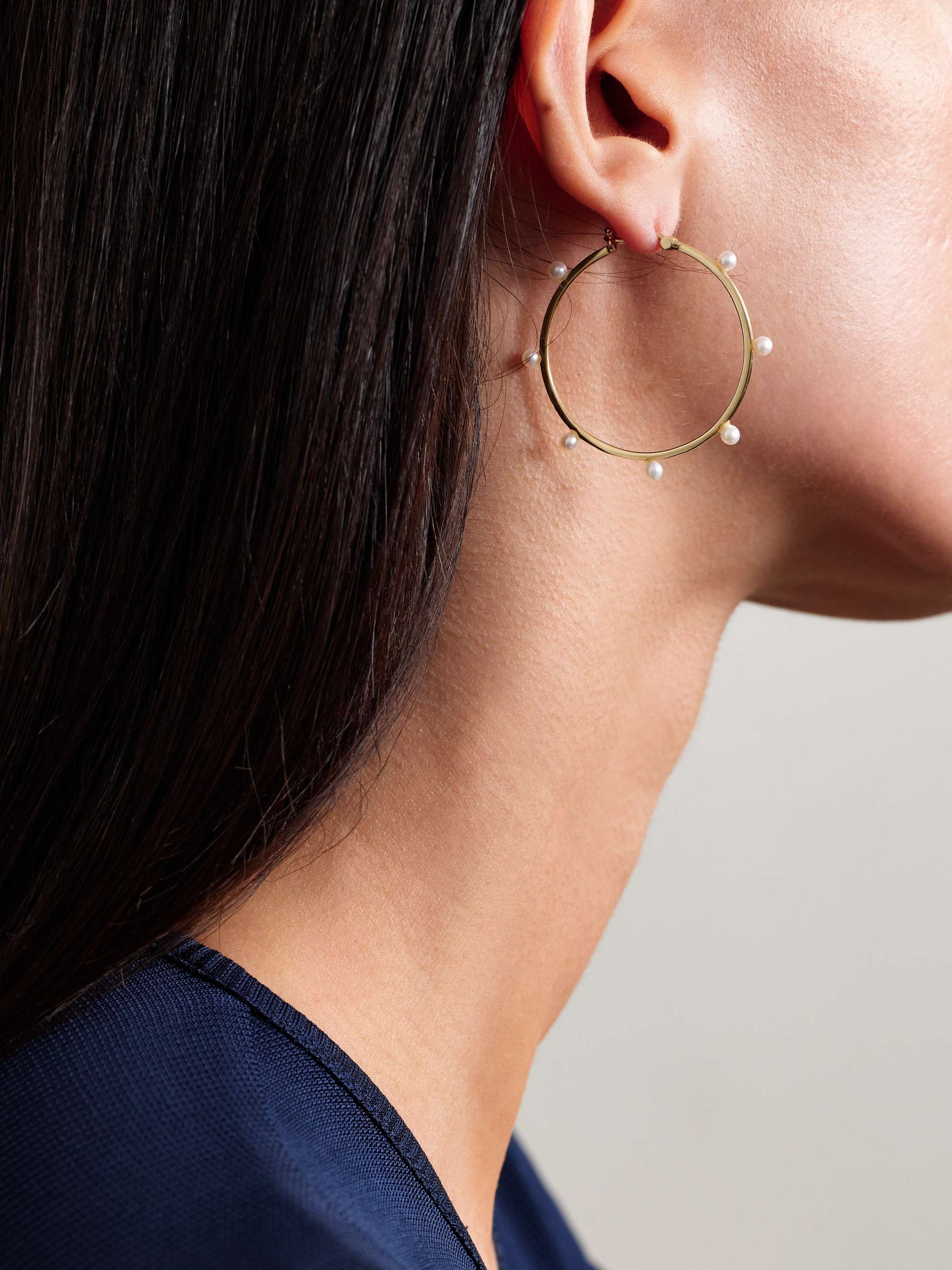 MATEO Large Dot 14-karat gold pearl hoop earrings
