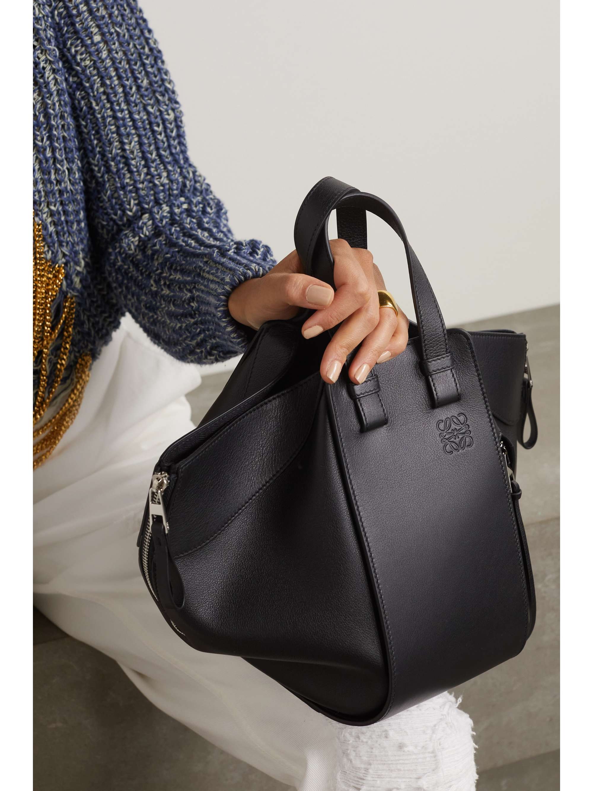 Hammock Small Leather Shoulder Bag in Black - Loewe