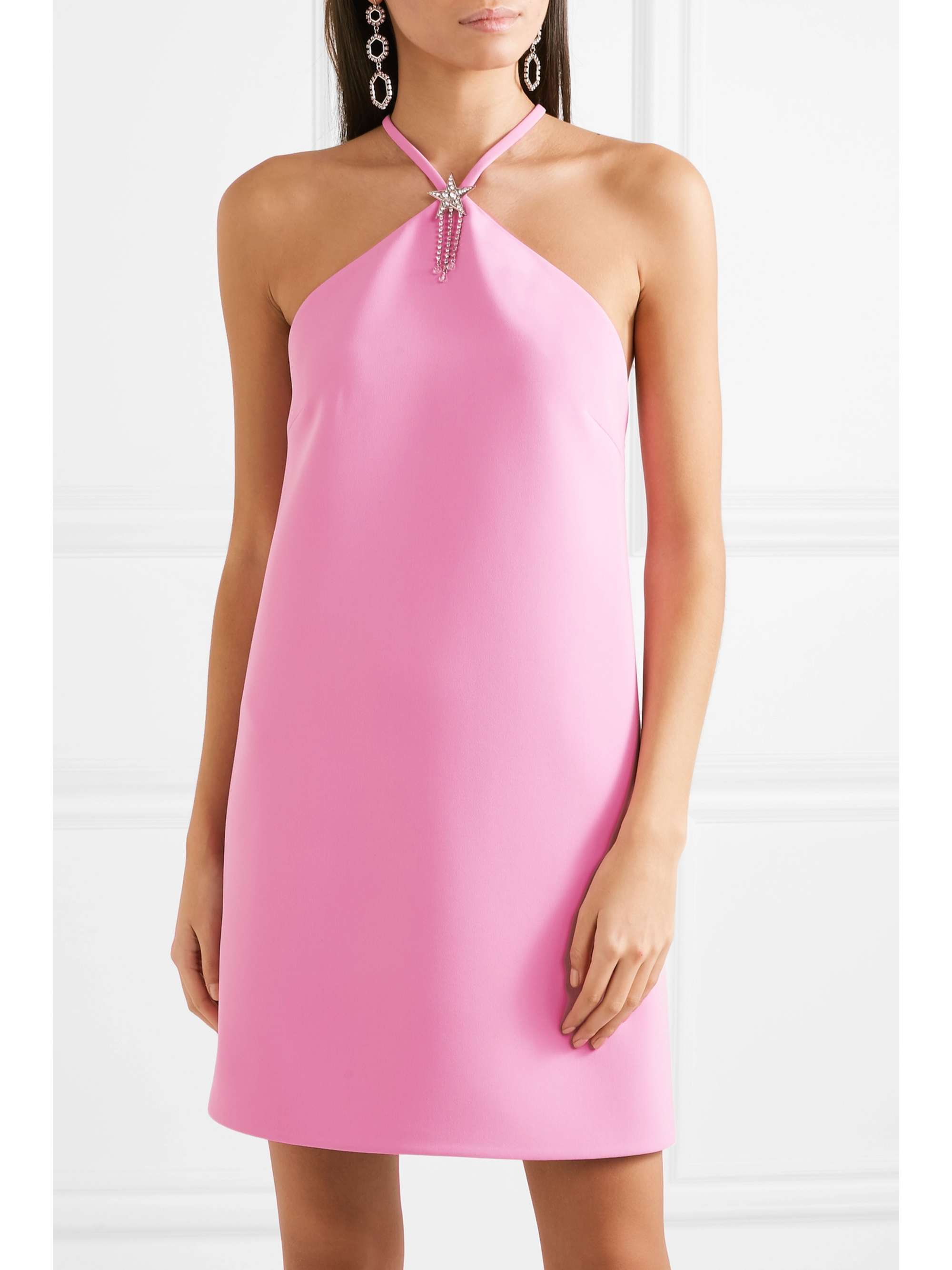 Pink Embellished halterneck cady mini ...