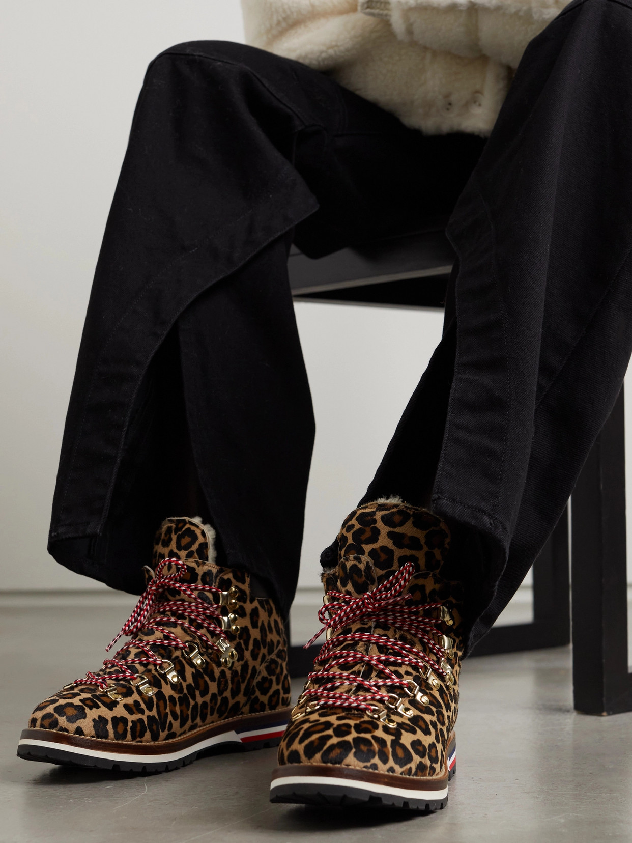 Shop Moncler Blanche Shearling-lined Calf Hair Ankle Boots In Leopard Print