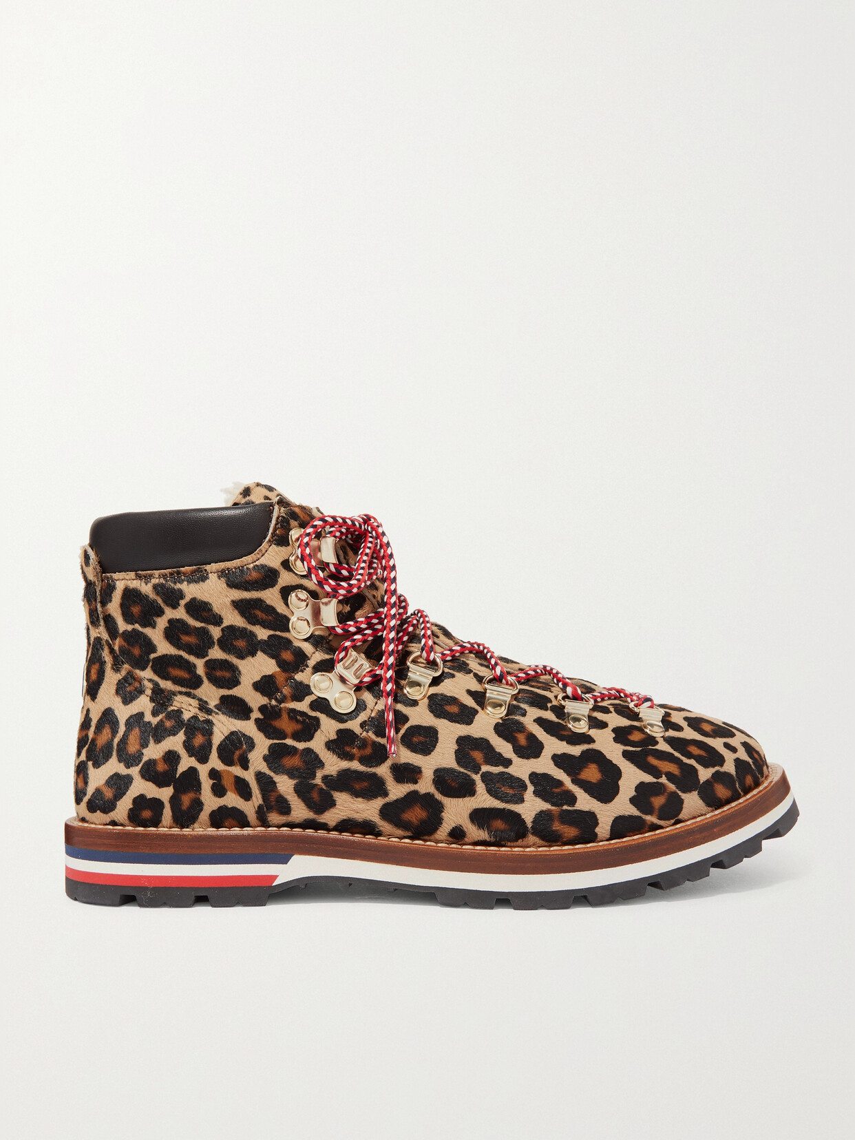 Moncler Blanche Shearling-lined Calf Hair Ankle Boots In Leopard Print