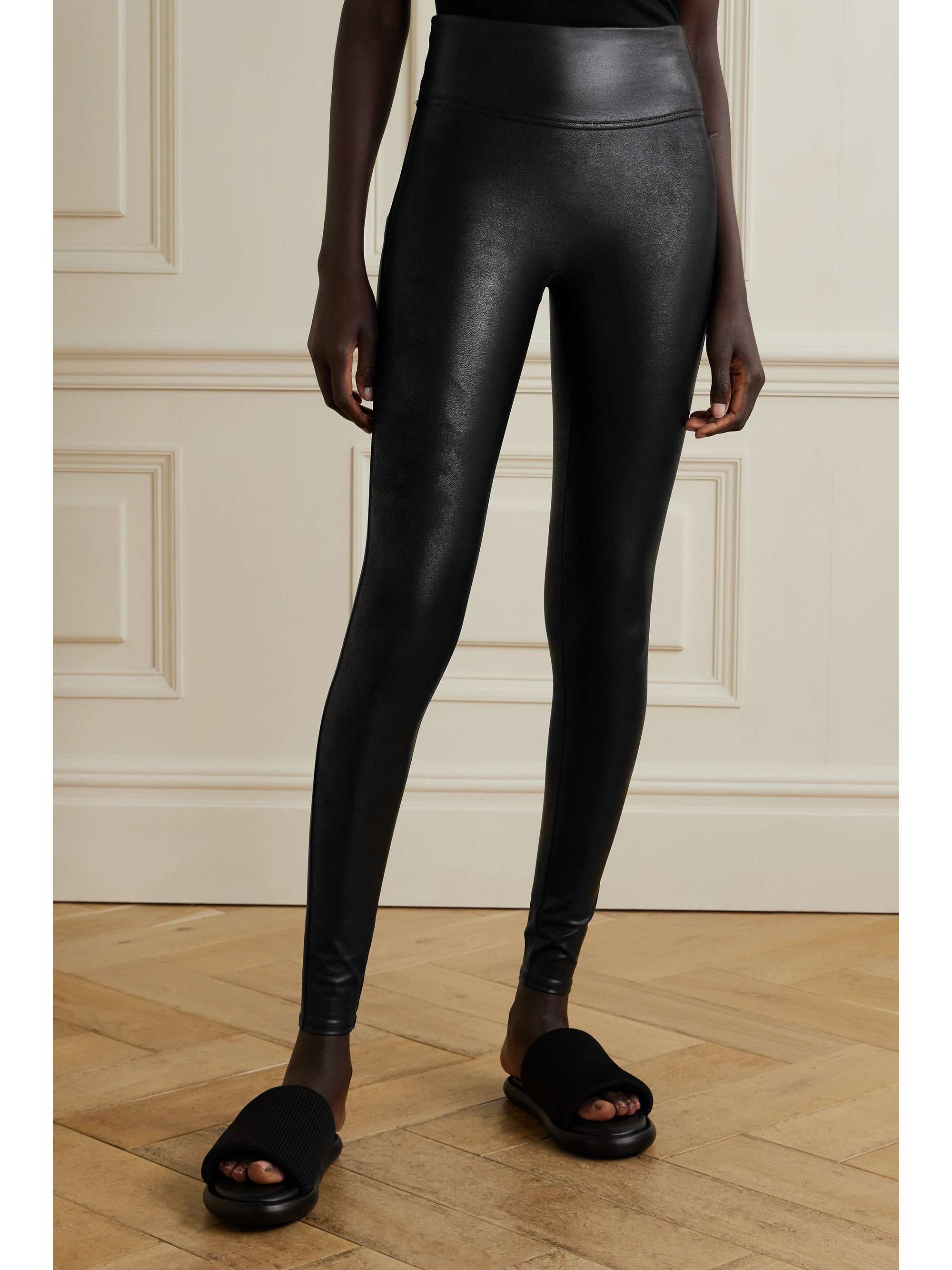 Faux stretch-leather leggings