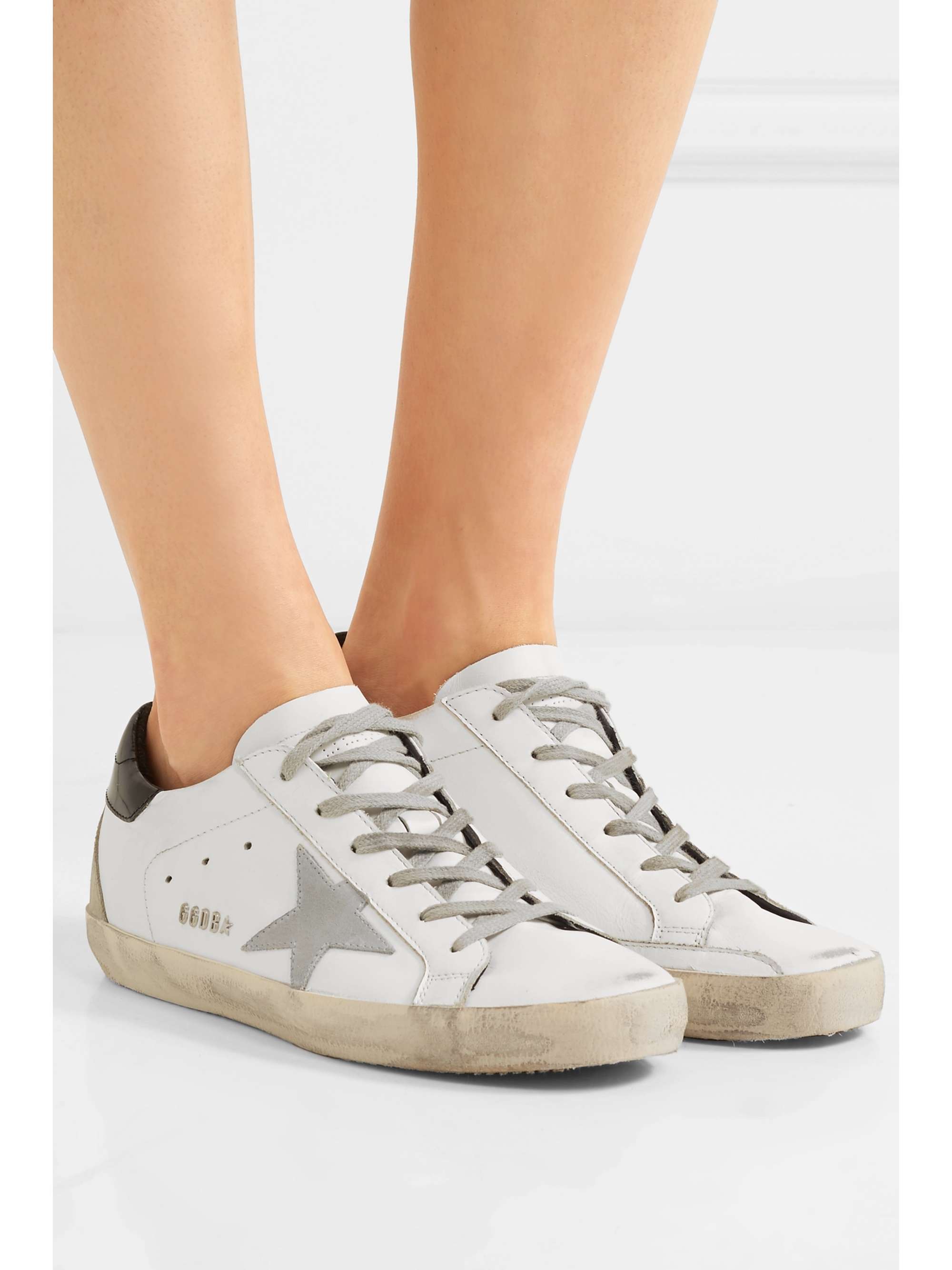 GOLDEN GOOSE Superstar distressed leather and suede sneakers
