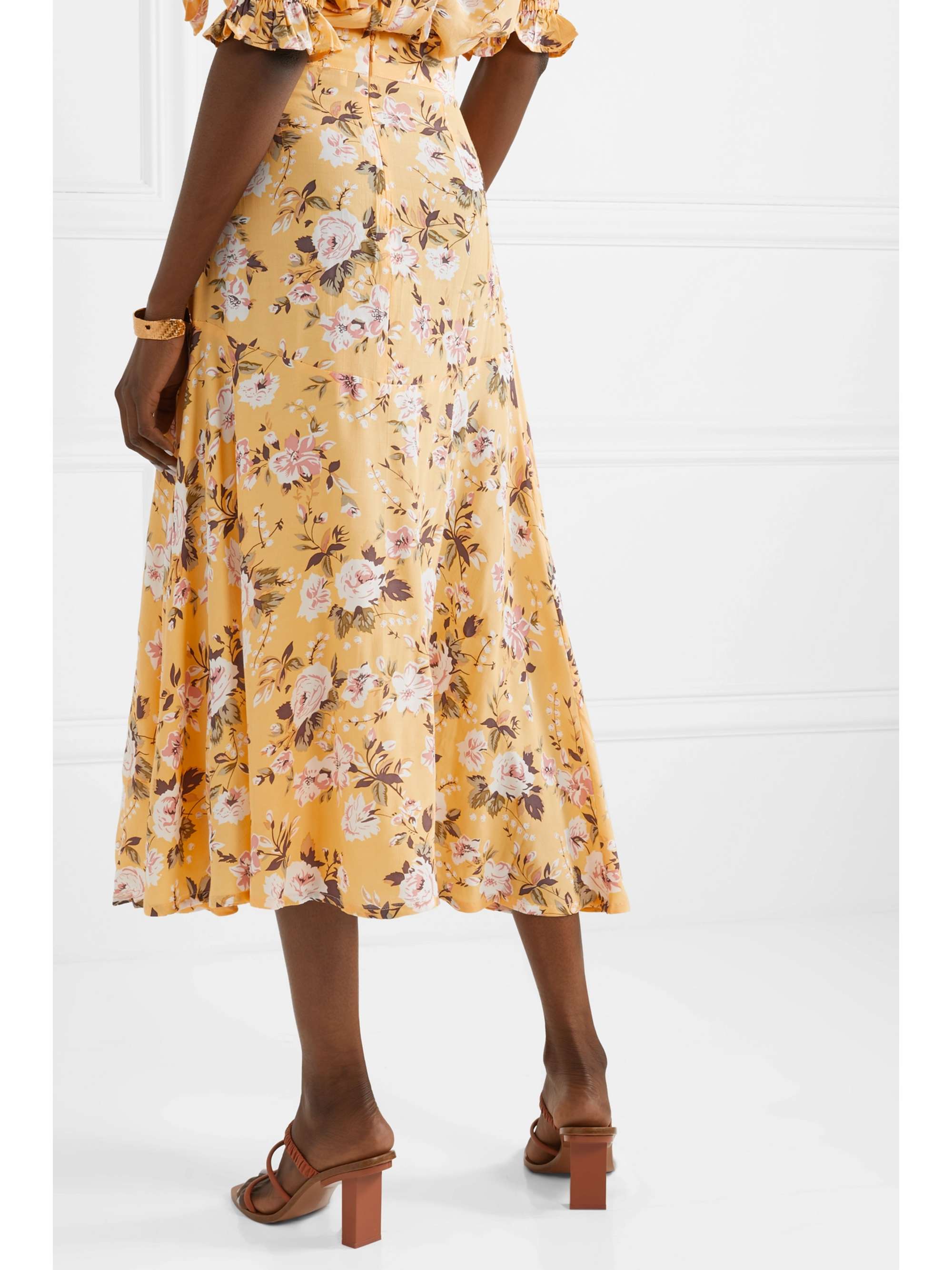 FAITHFULL Asiya belted floral-print crepe wrap-effect midi skirt