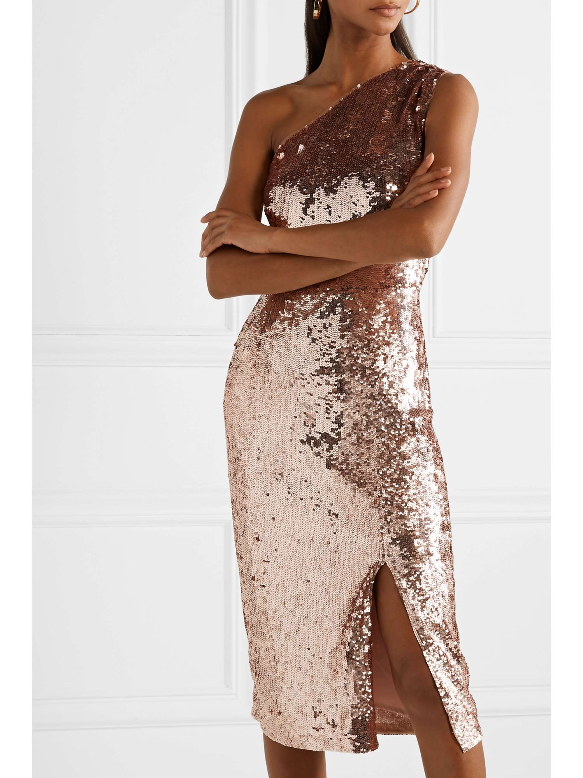 HANEY Sasha one-shoulder sequined tulle dress