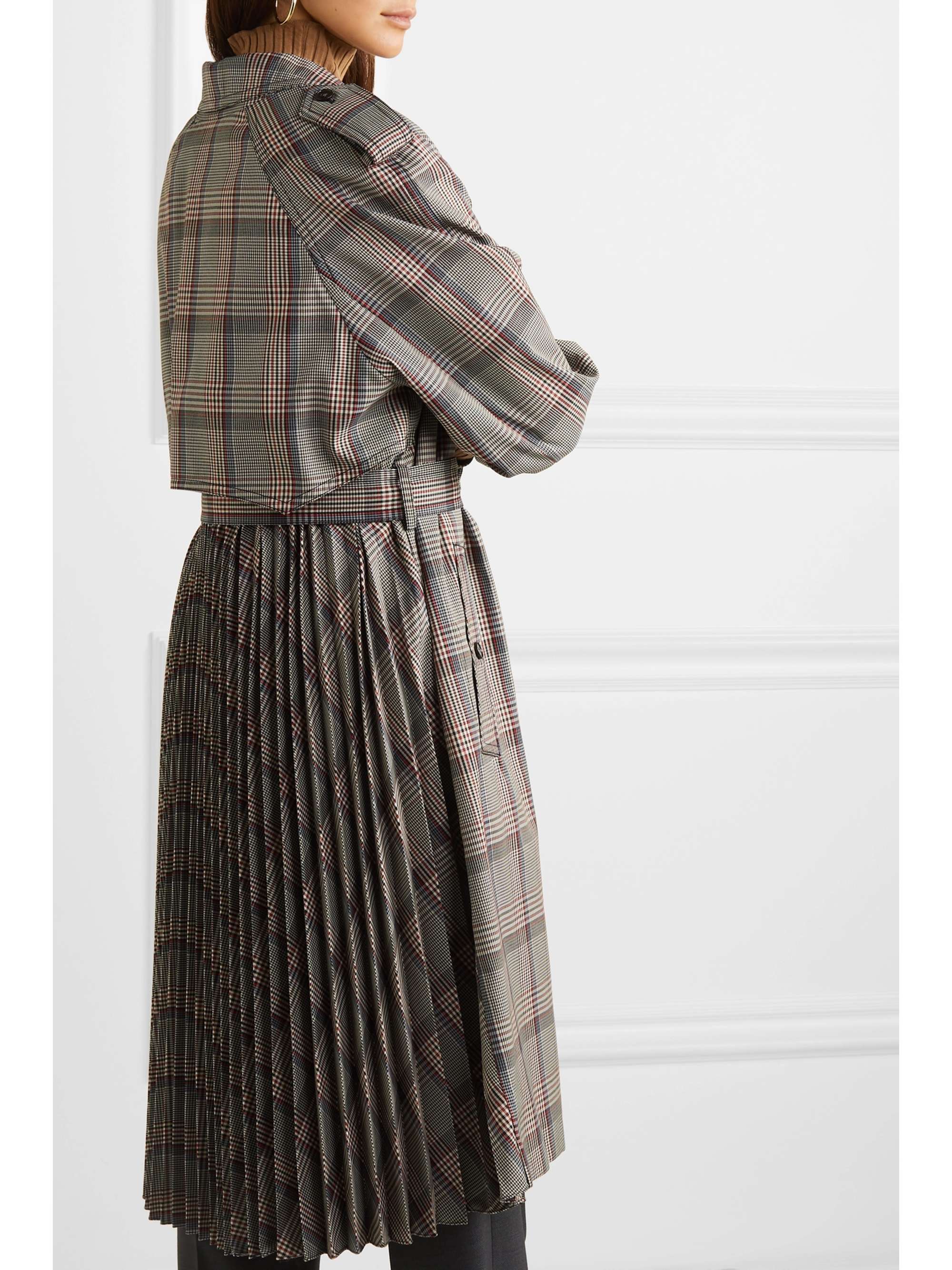 STELLA MCCARTNEY Pleated Prince of Wales checked belted woven trench coat
