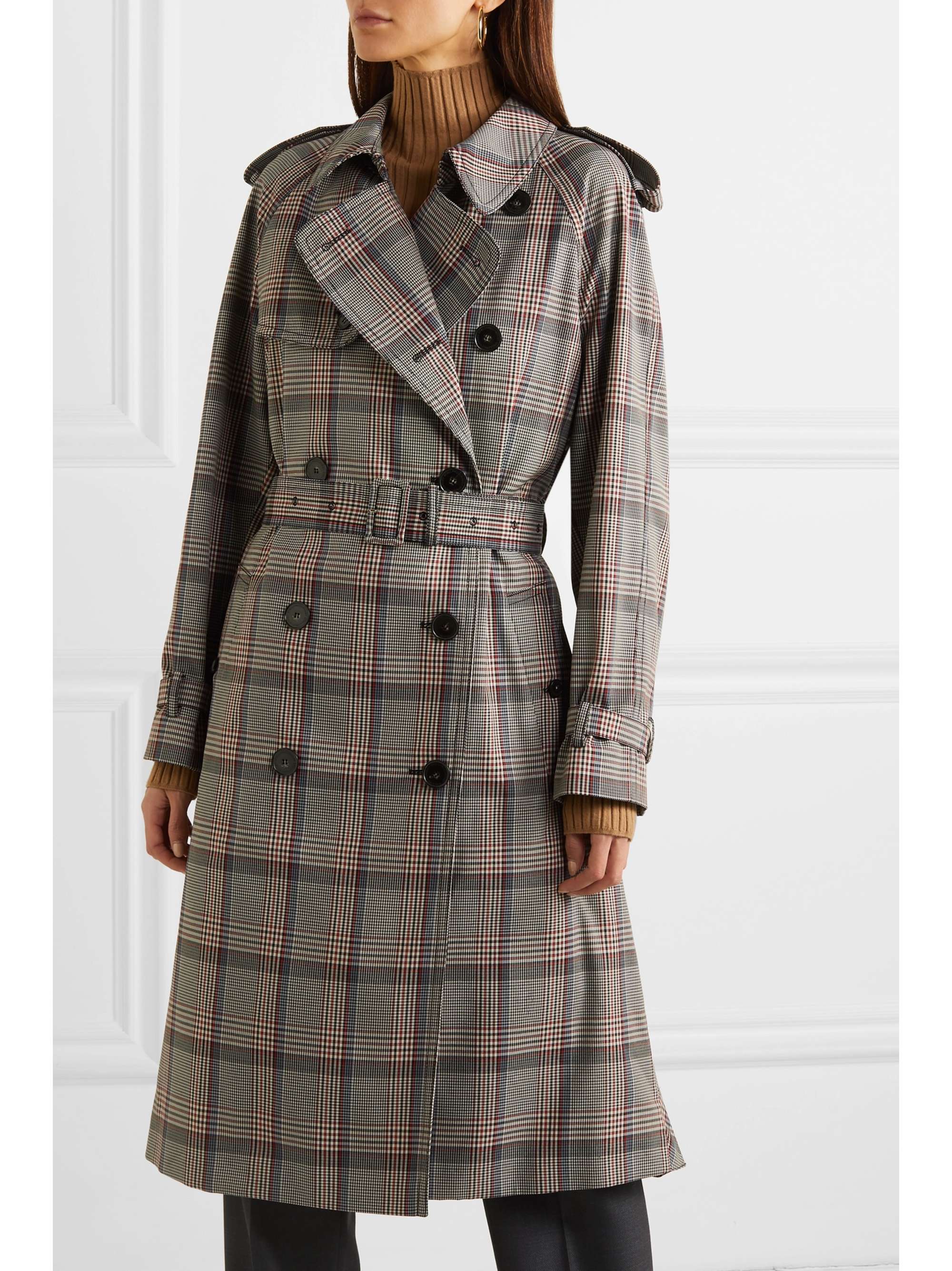 STELLA MCCARTNEY Pleated Prince of Wales checked belted woven trench coat