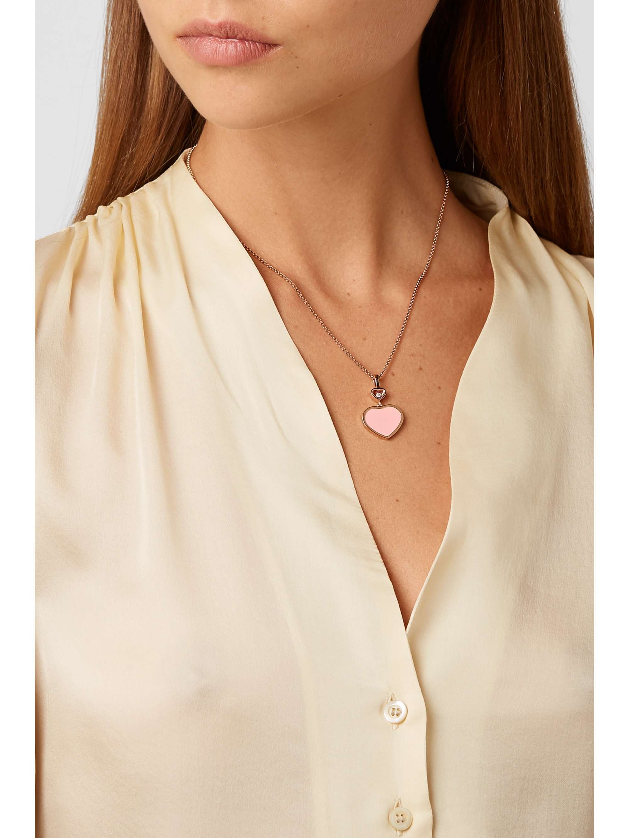 CHOPARD Happy Hearts 18-karat rose gold, onyx and diamond necklace