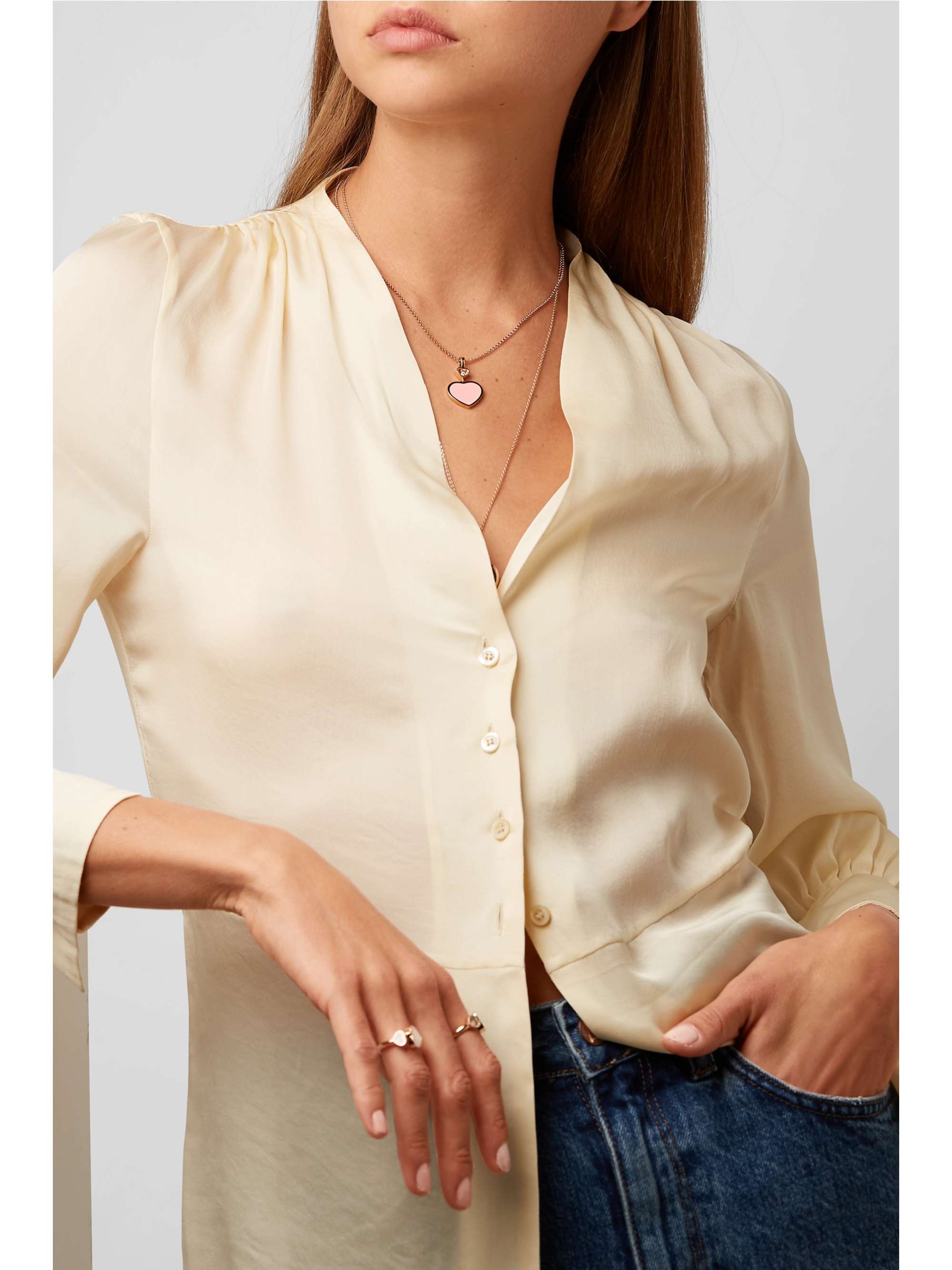 CHOPARD Happy Hearts 18-karat rose gold, onyx and diamond necklace