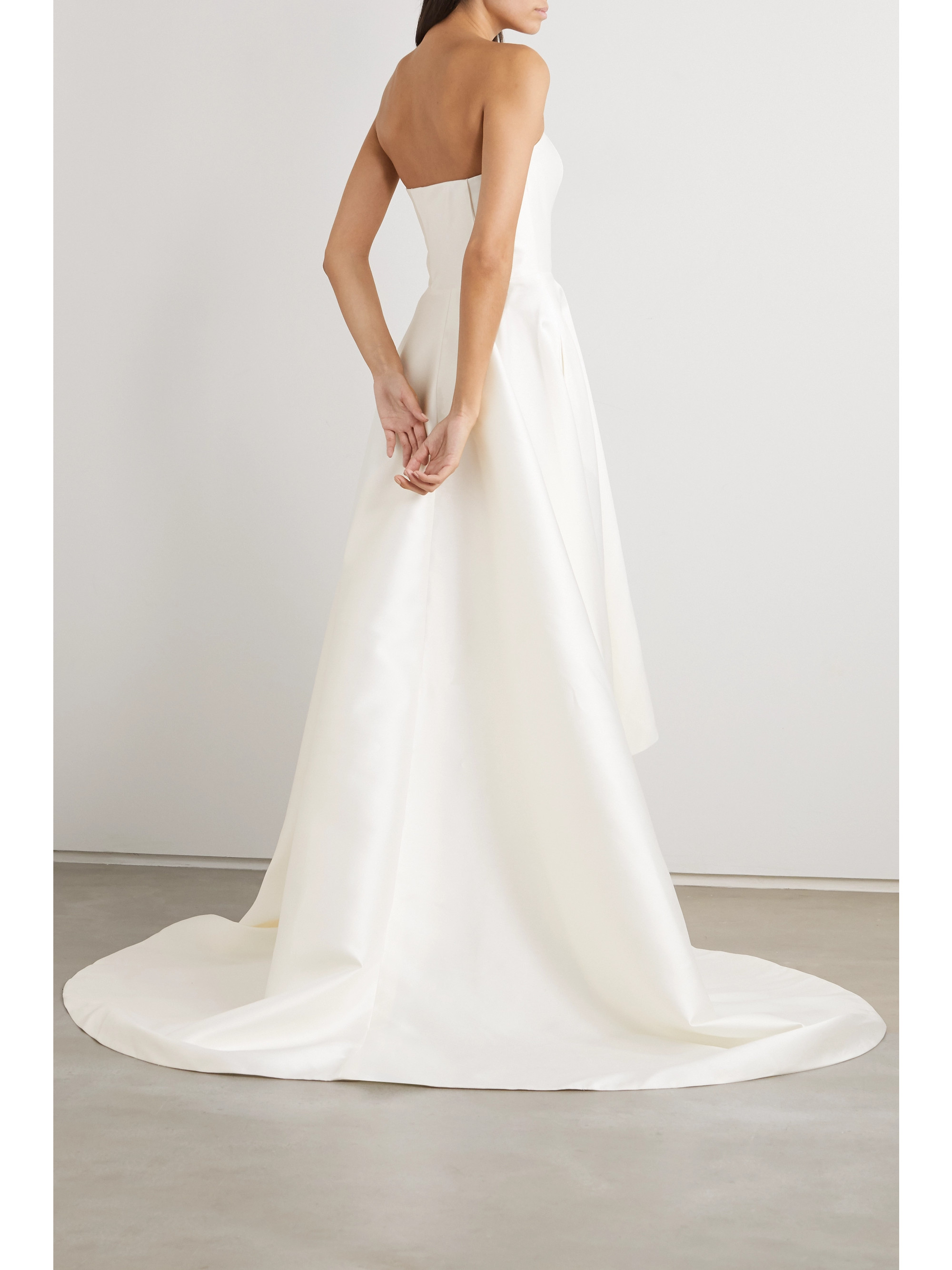 Halfpenny London Jackson strapless asymmetric duchesse-satin gown