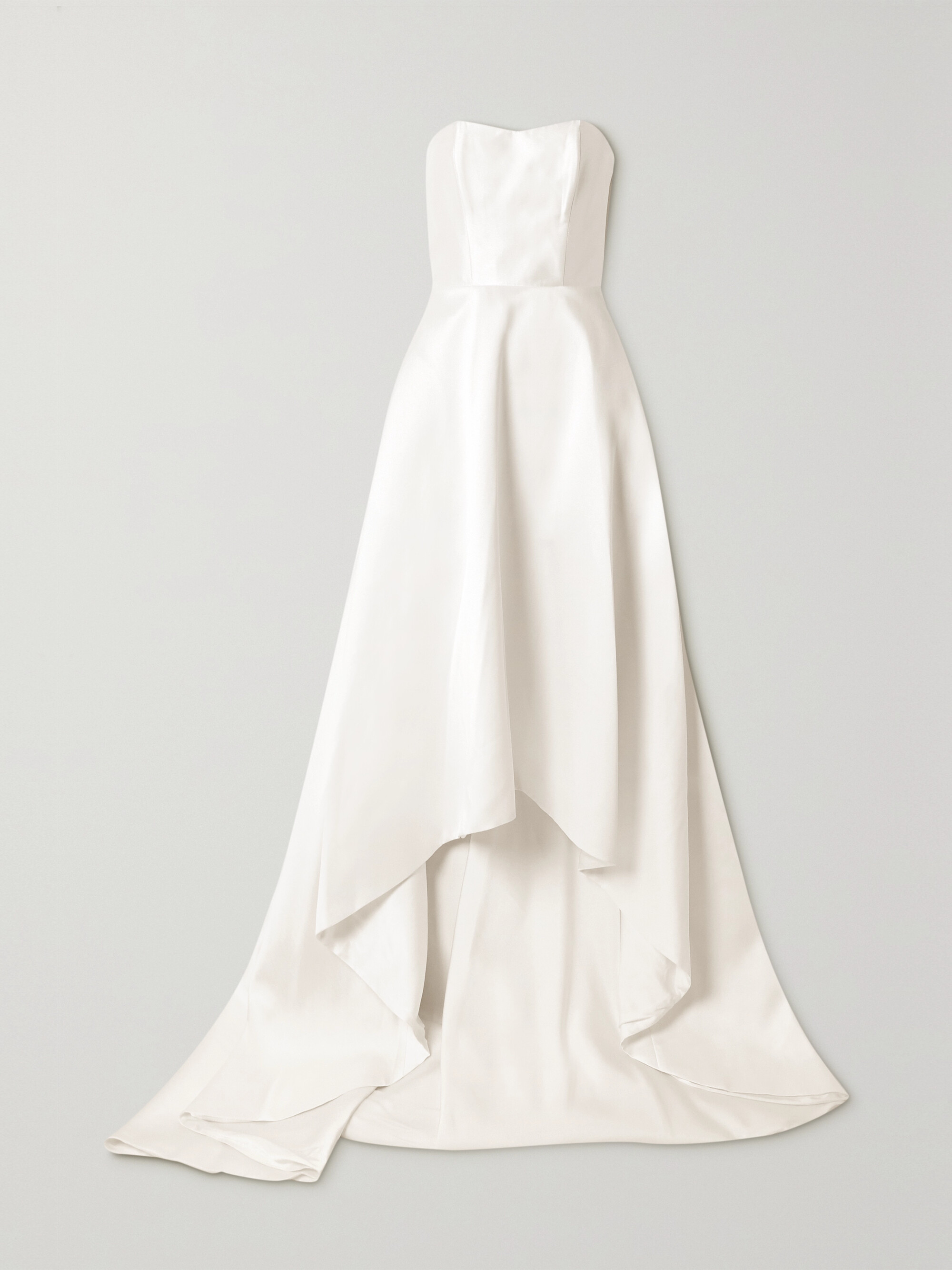 Halfpenny London Jackson strapless asymmetric duchesse-satin gown