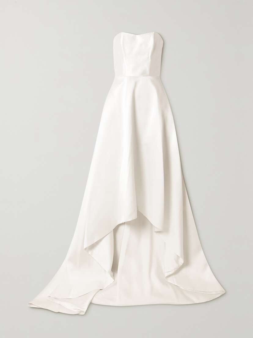 Halfpenny London Jackson Strapless Asymmetric Duchesse-satin Gown