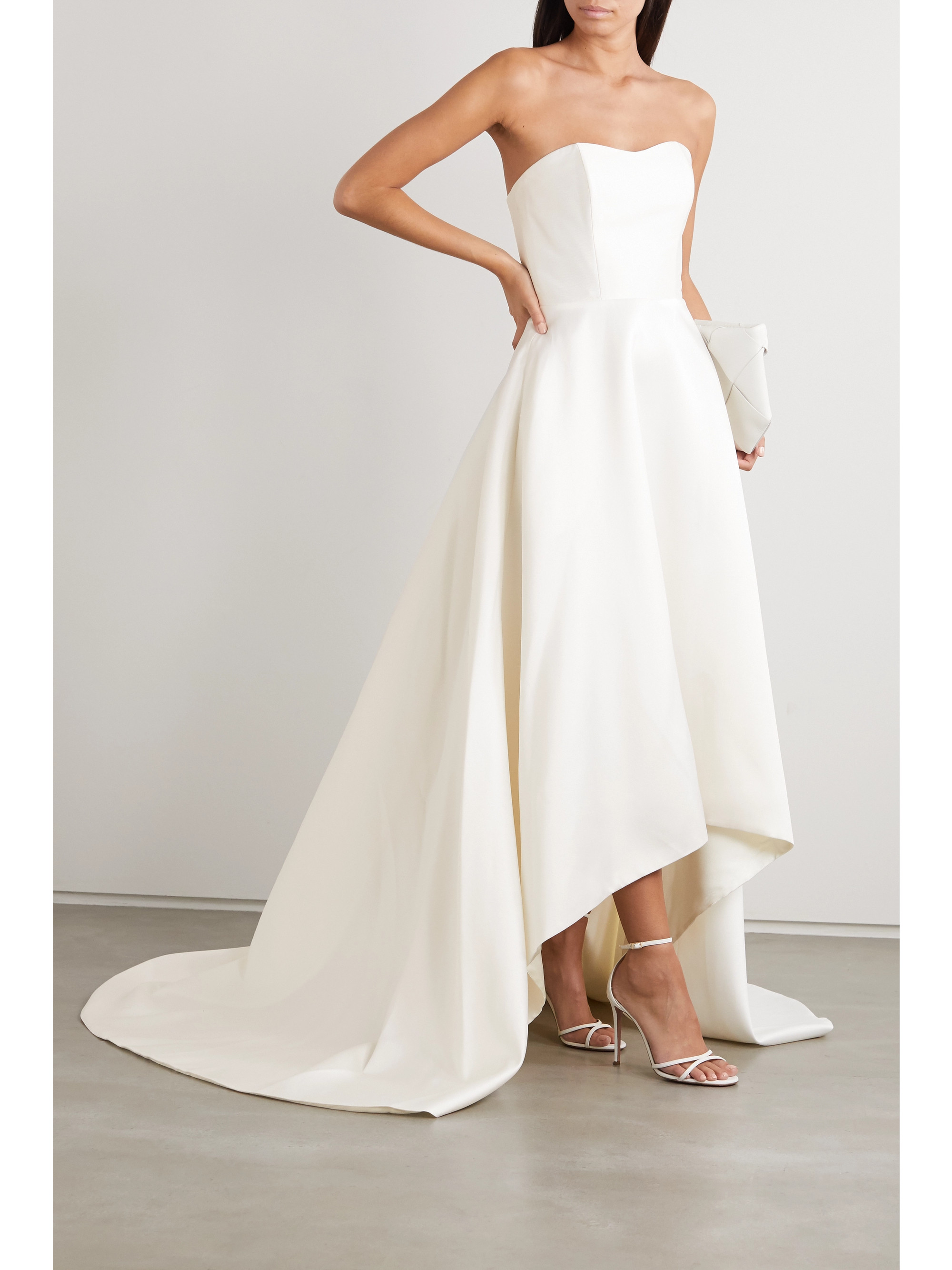 Halfpenny London Jackson strapless asymmetric duchesse-satin gown