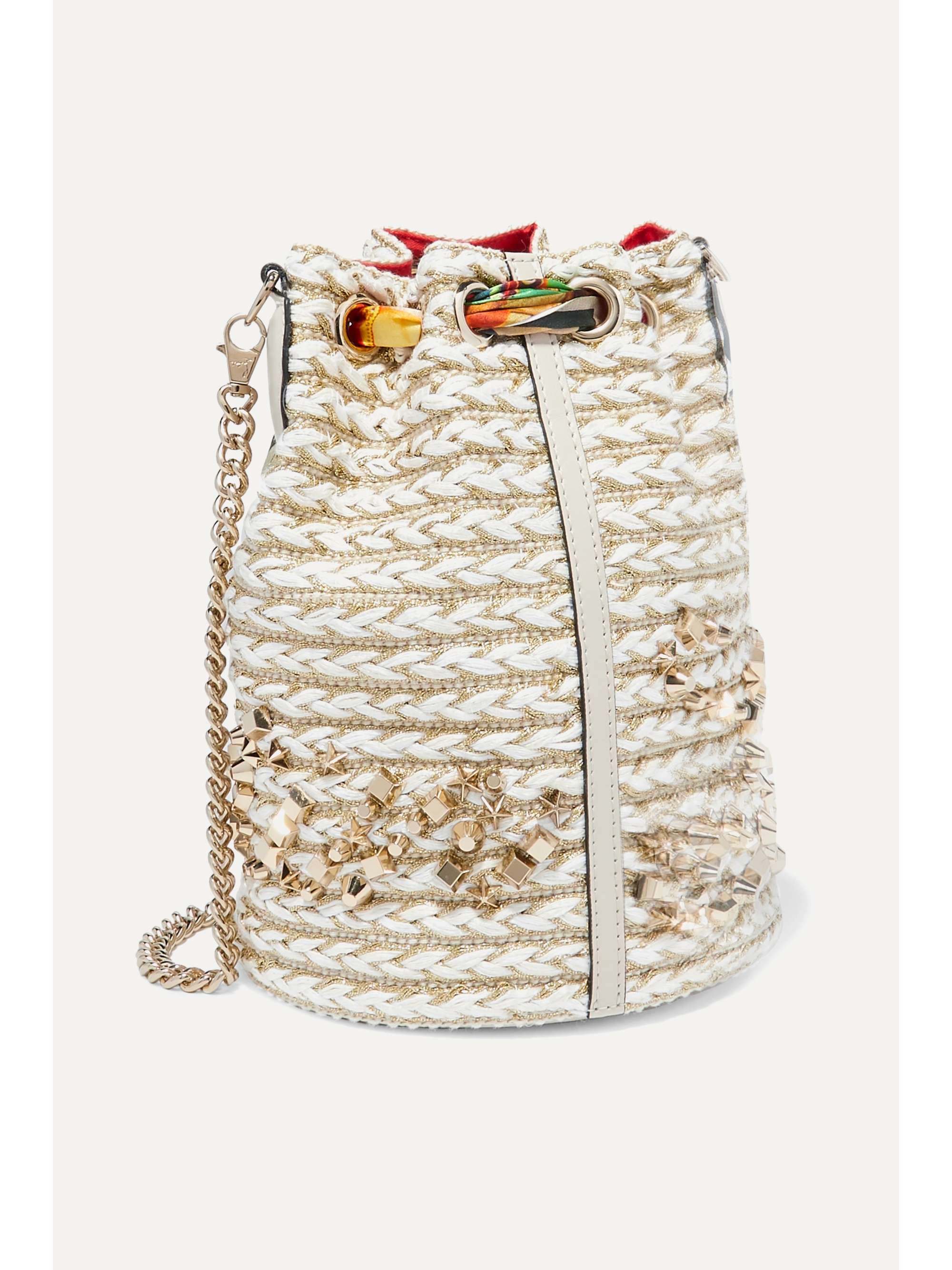 CHRISTIAN LOUBOUTIN Marie Jane printed silk-trimmed woven bucket bag