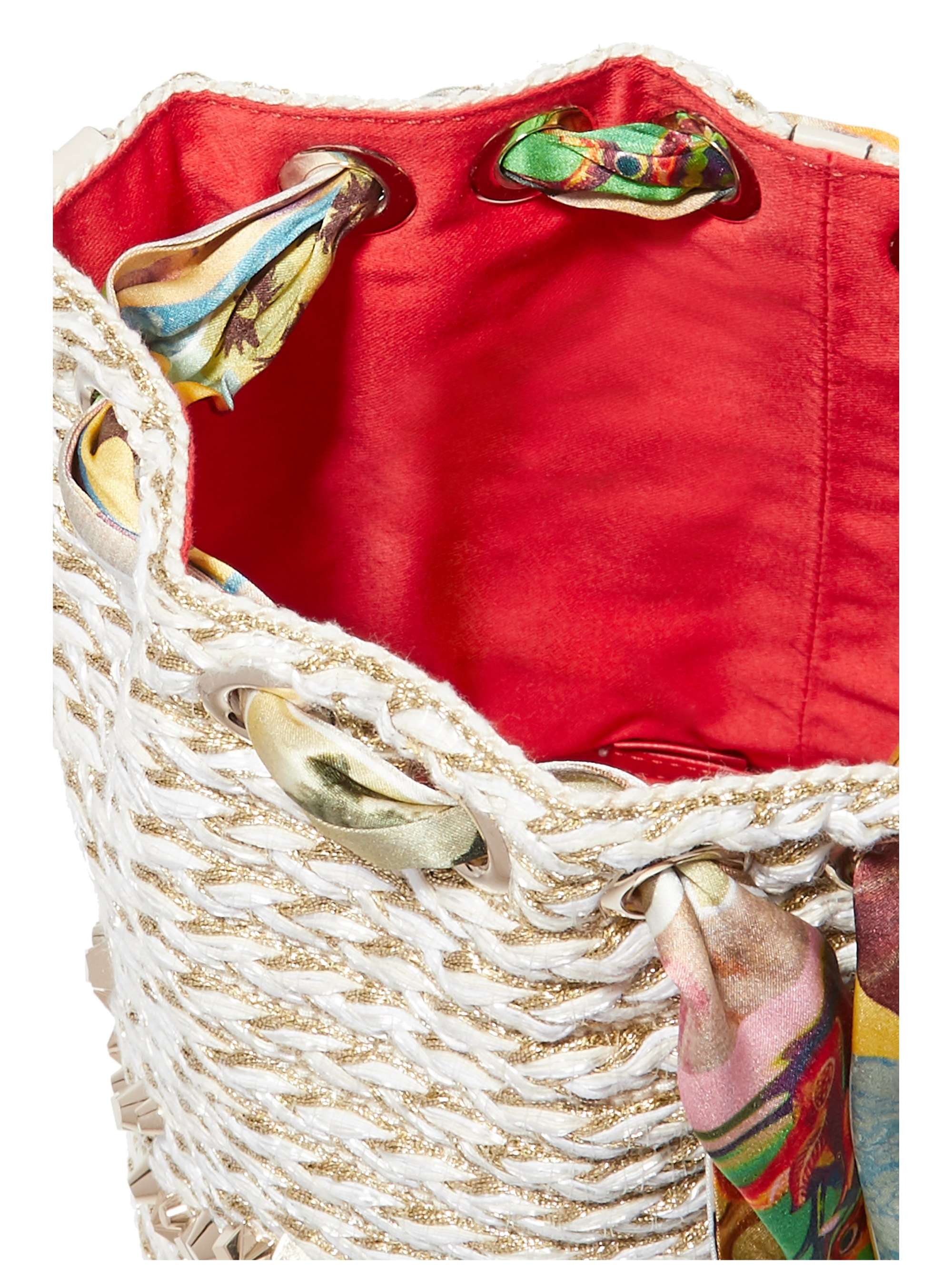 CHRISTIAN LOUBOUTIN Marie Jane printed silk-trimmed woven bucket bag