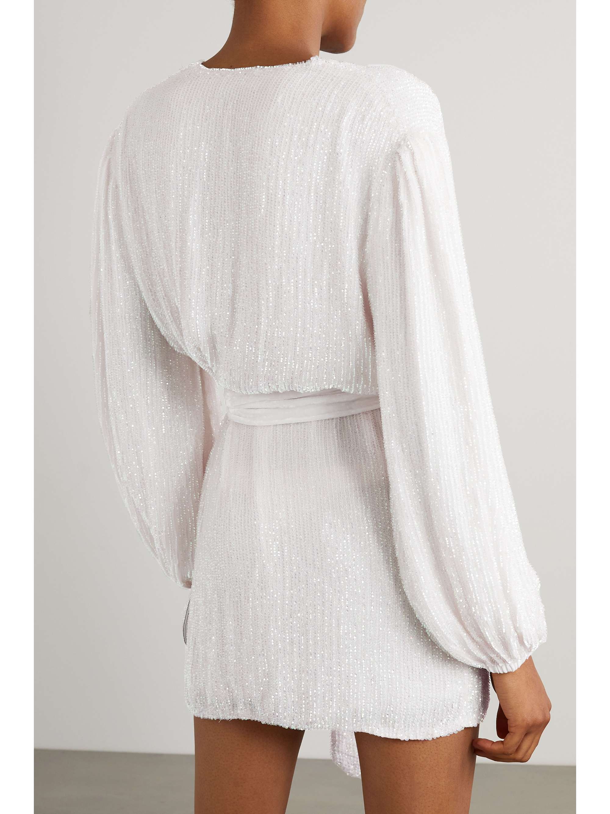 RETROFÊTE Gabrielle velvet-trimmed sequined chiffon mini wrap dress