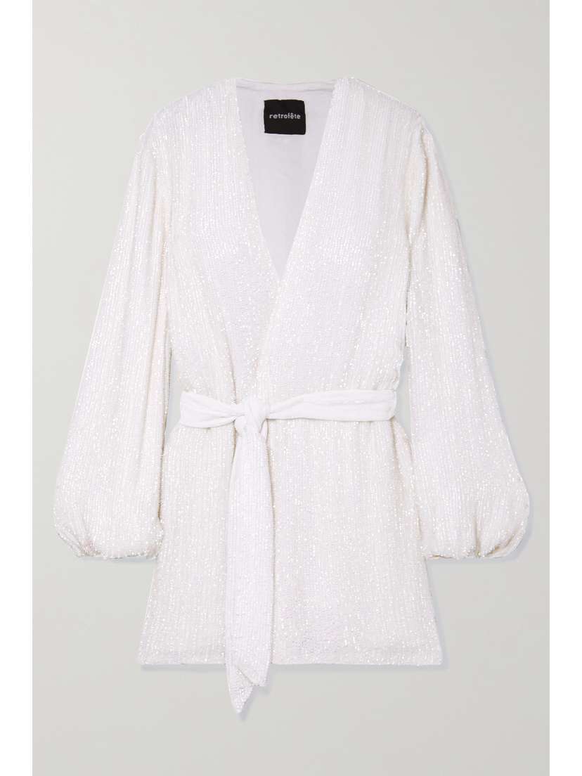 Retrofête Gabrielle Velvet-trimmed Sequined Chiffon Mini Wrap Dress - x large