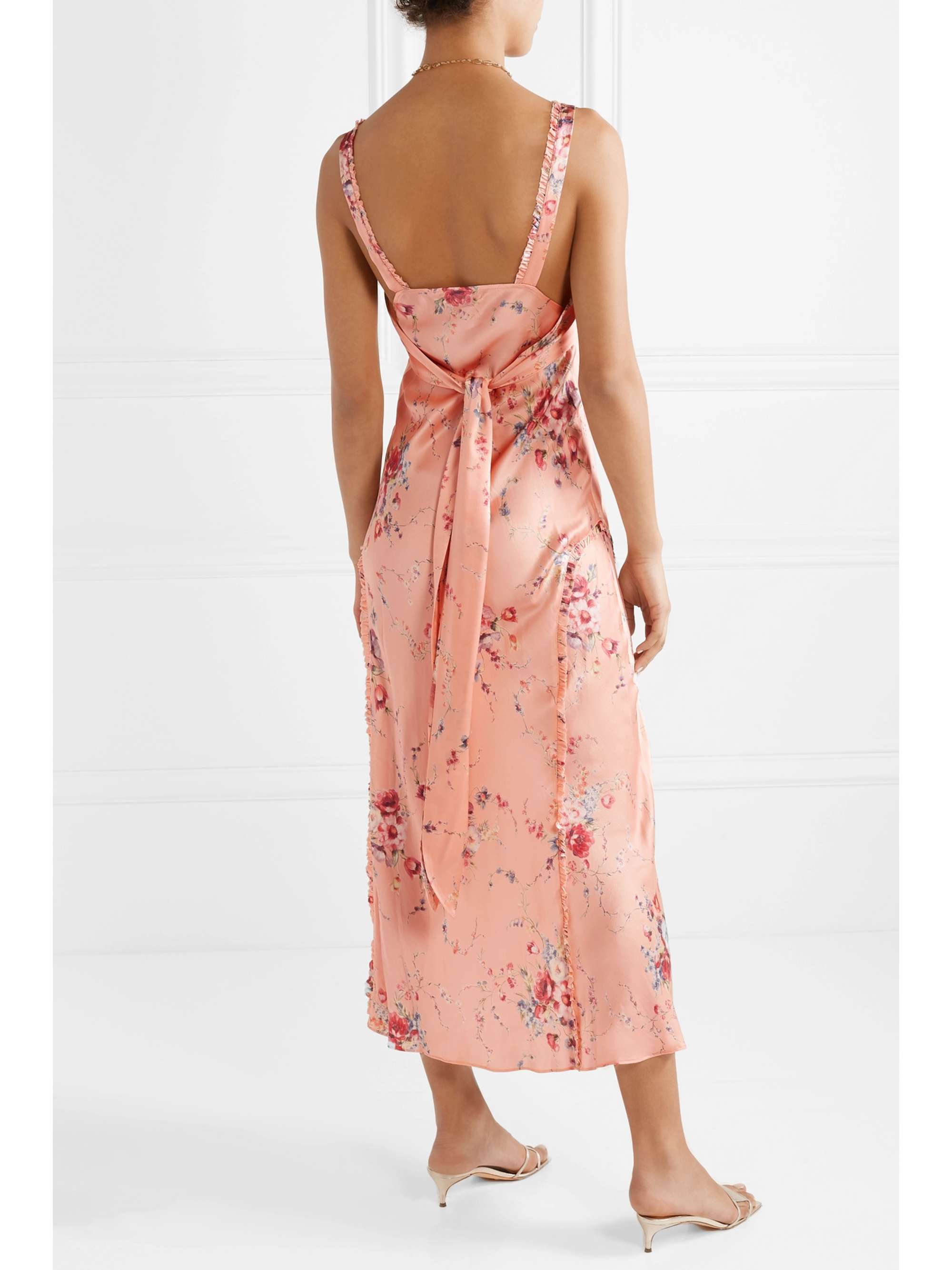 LOVESHACKFANCY Kendall ruffled floral-print silk-satin maxi dress