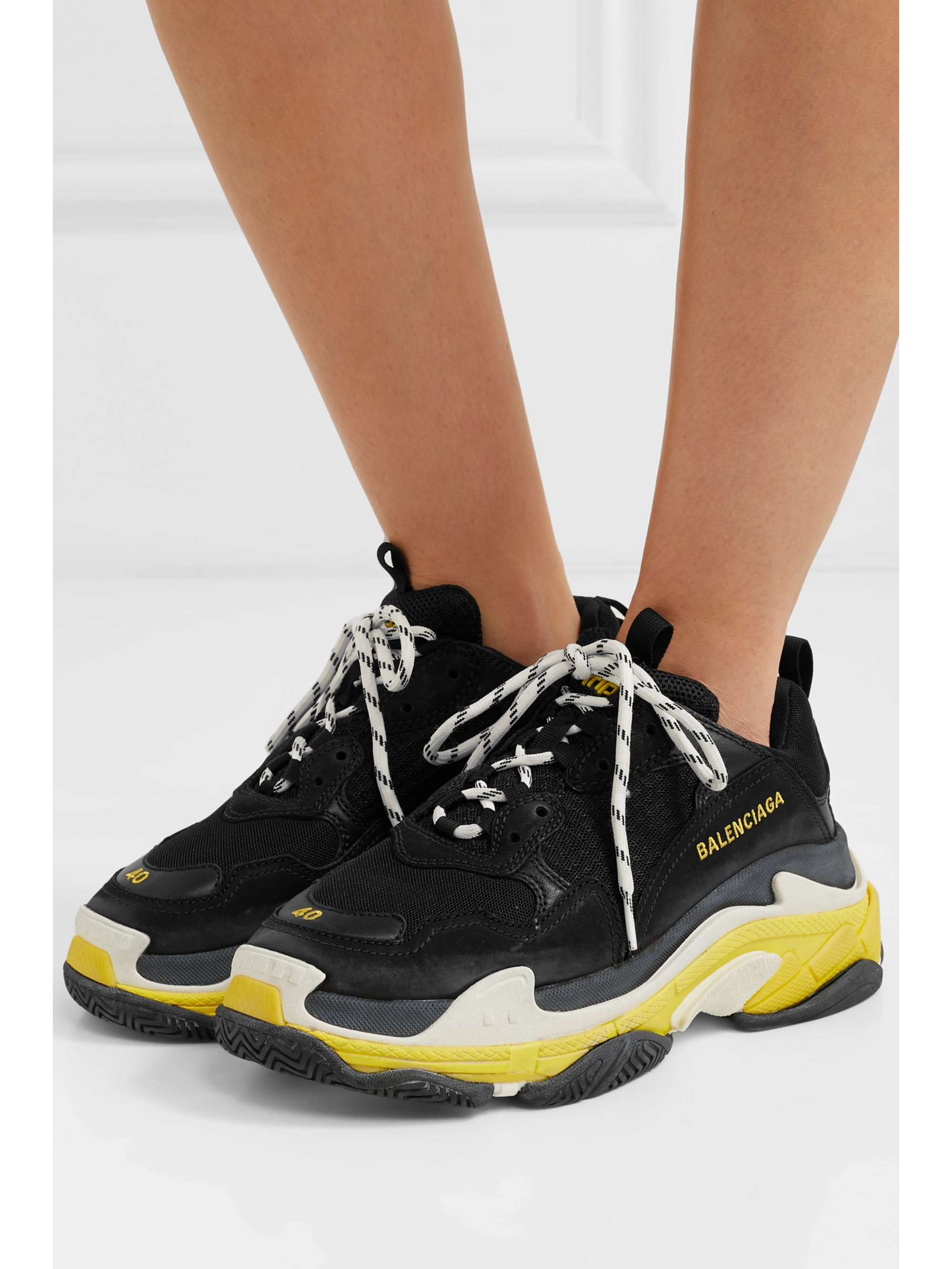BALENCIAGA Triple S logo-embroidered leather, nubuck and mesh sneakers