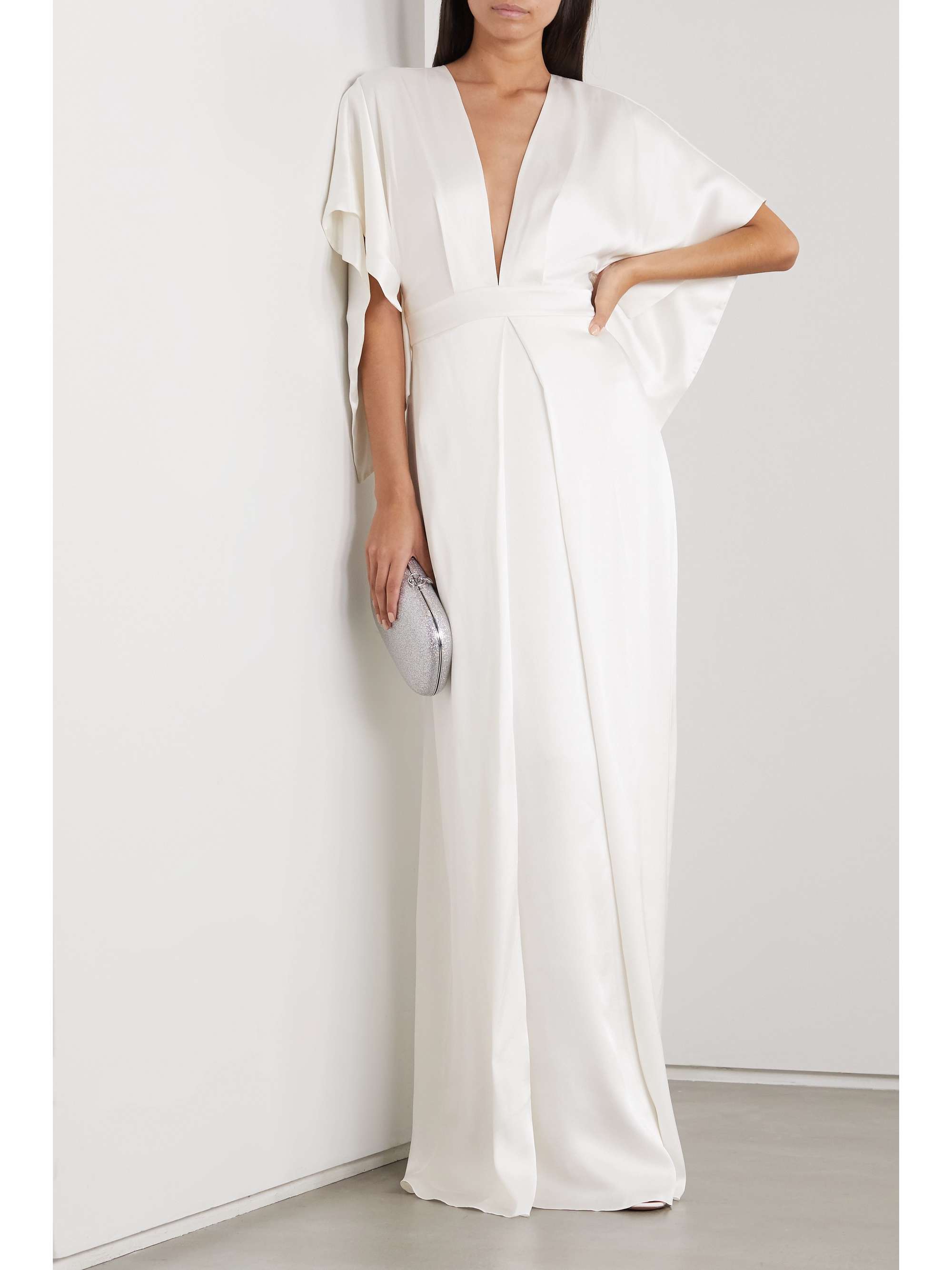 Ivory Cape-effect silk-satin gown | TEMPERLEY LONDON | NET-A-PORTER