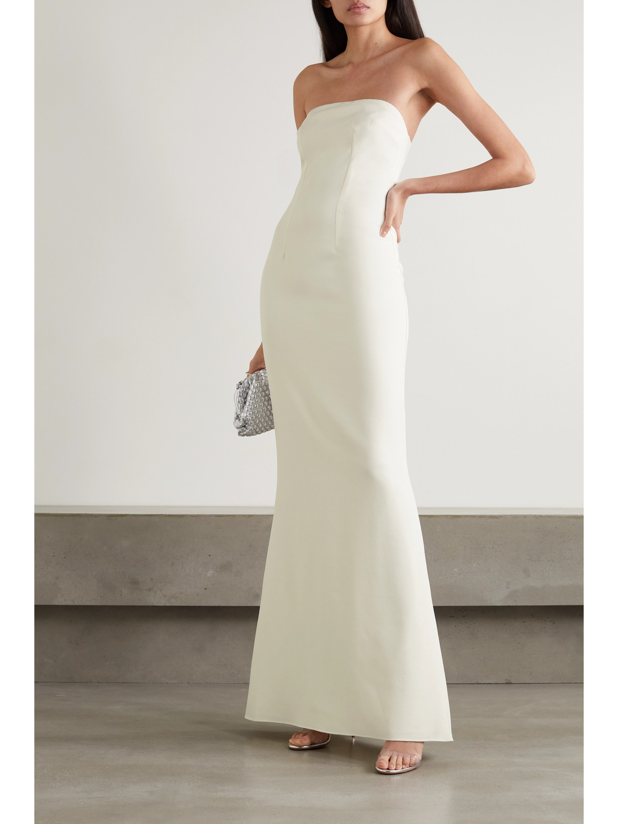 Safiyaa Strapless Crepe Gown In Ivory