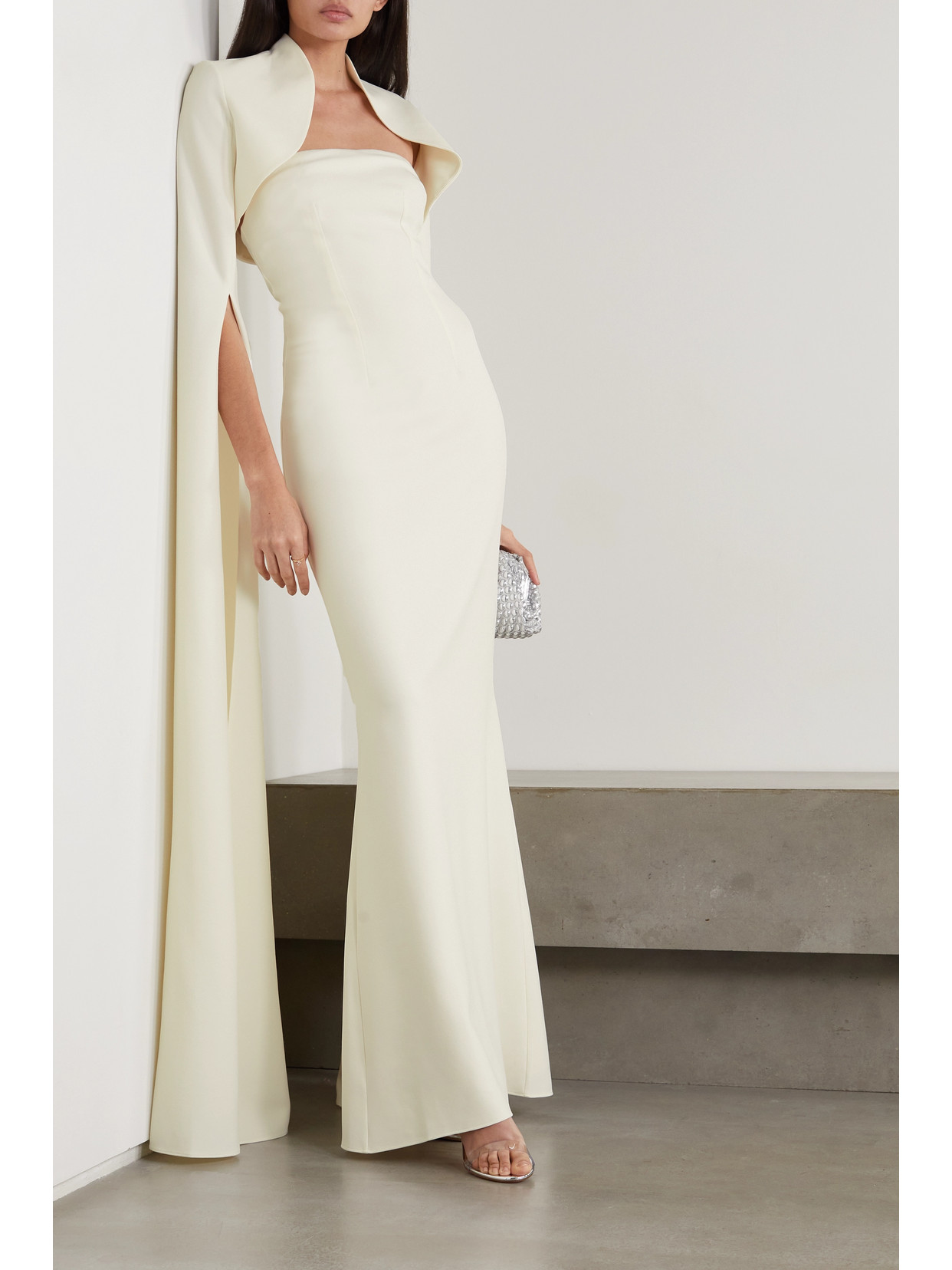 Safiyaa Strapless Crepe Gown In Ivory