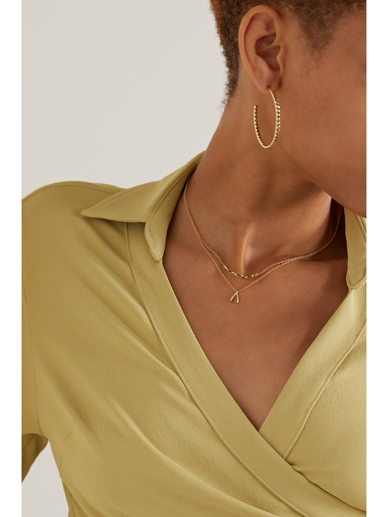JENNIFER MEYER WISHBONE 18-KARAT GOLD DIAMOND NECKLACE