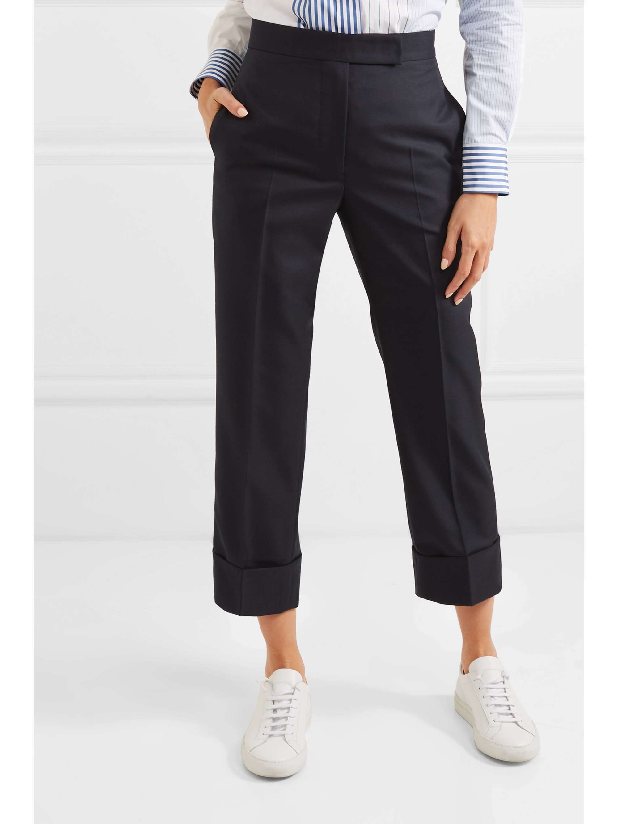 THOM BROWNE Cropped wool-blend twill straight-leg pants