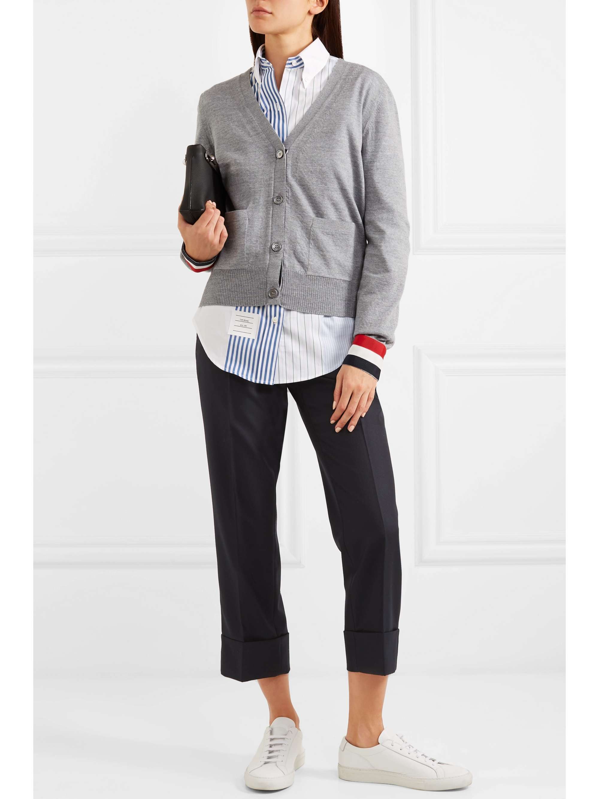 THOM BROWNE Cropped wool-blend twill straight-leg pants