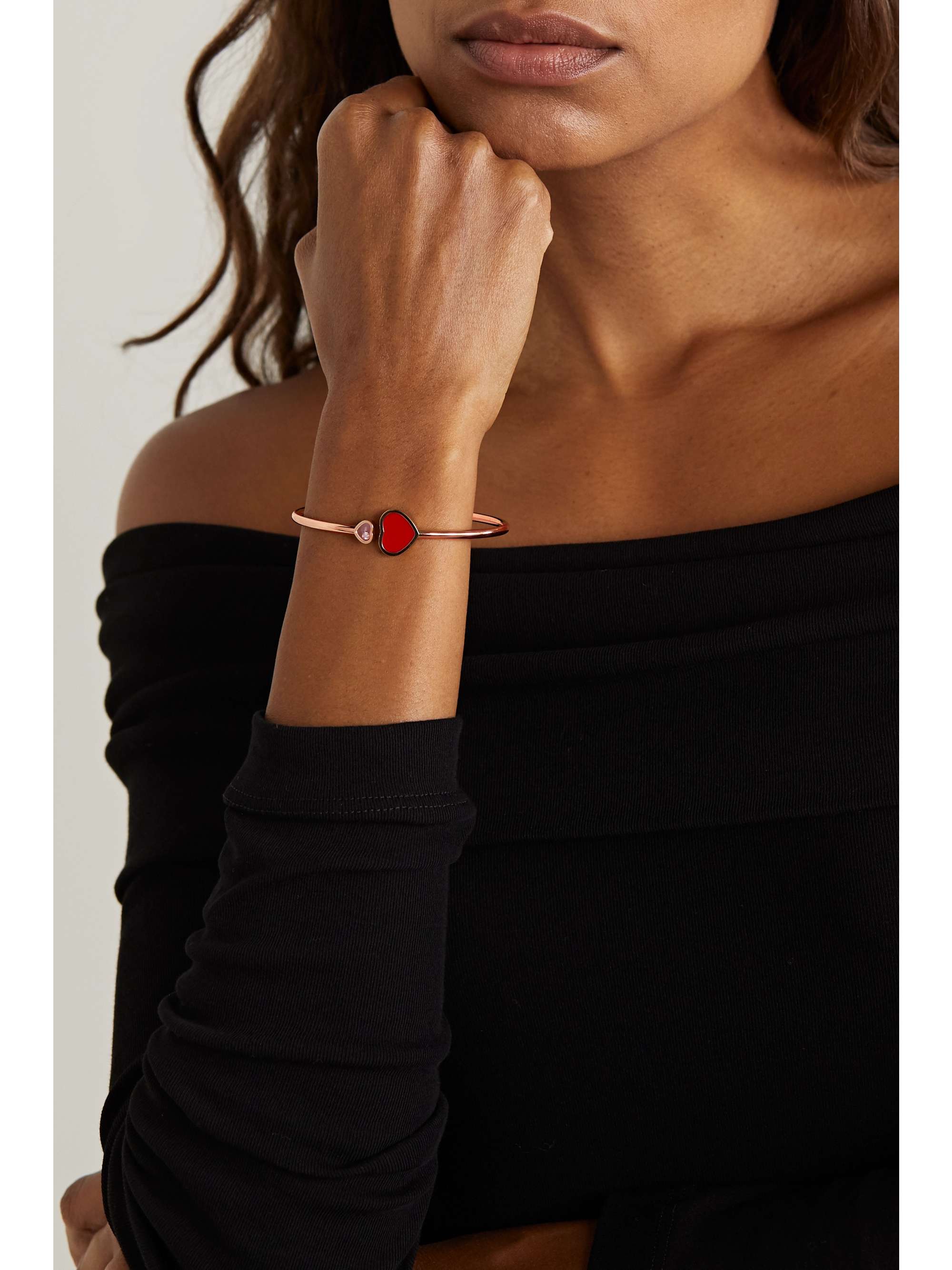 CHOPARD Happy Hearts 18-karat rose gold, onyx and diamond cuff