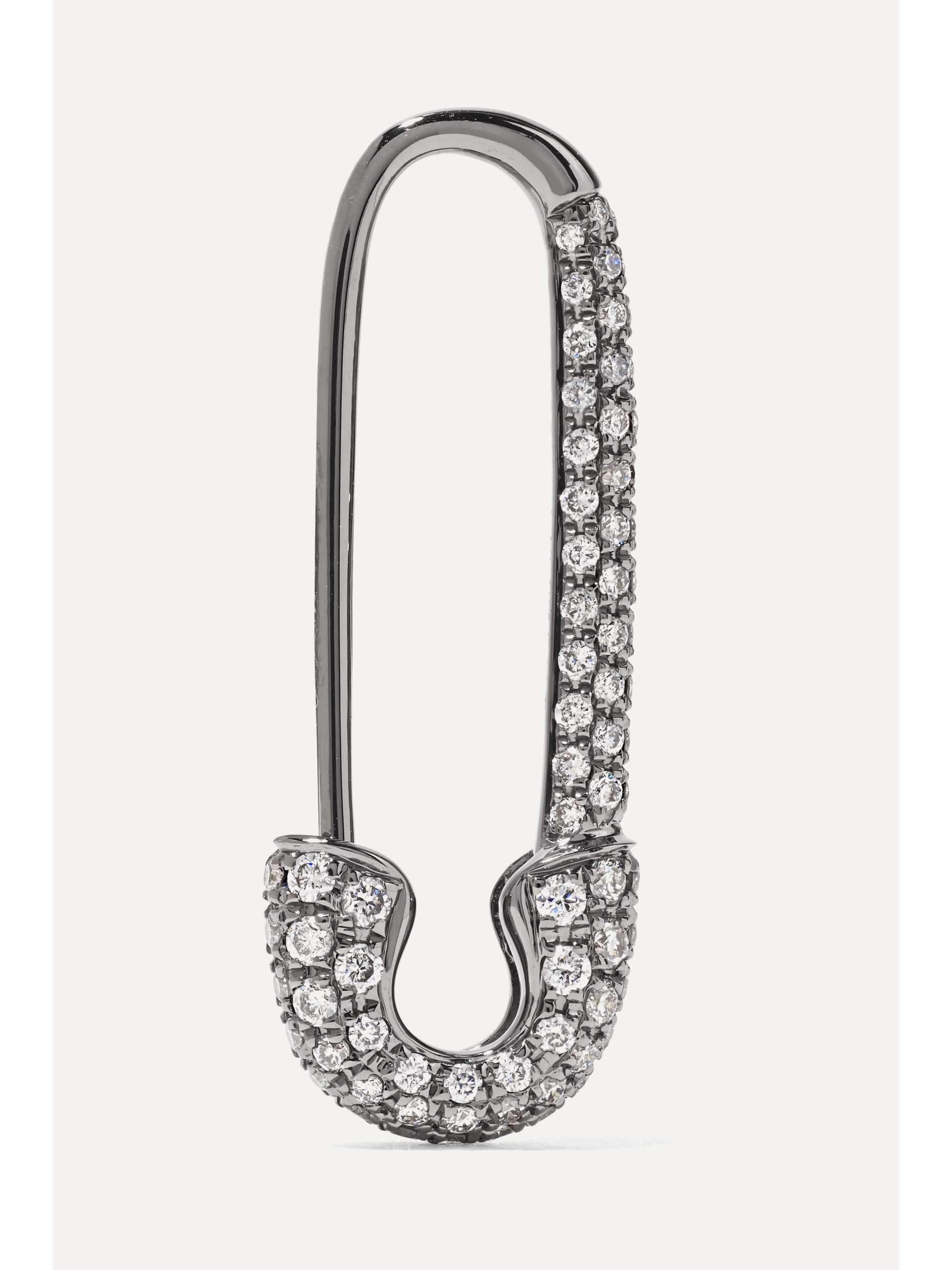 ANITA KO Safety Pin 18karat blackened white gold diamond earring NET