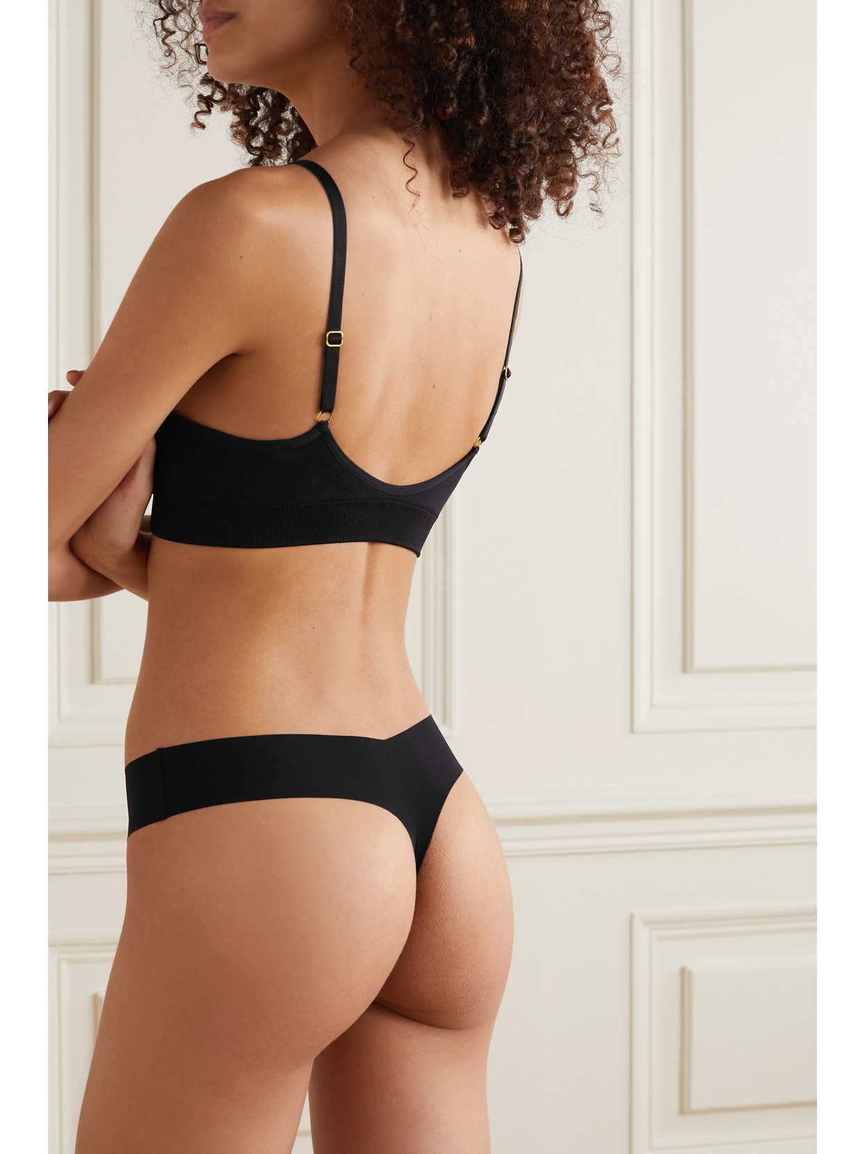 Shop Commando Set Of Three Stretch Thongs In Black