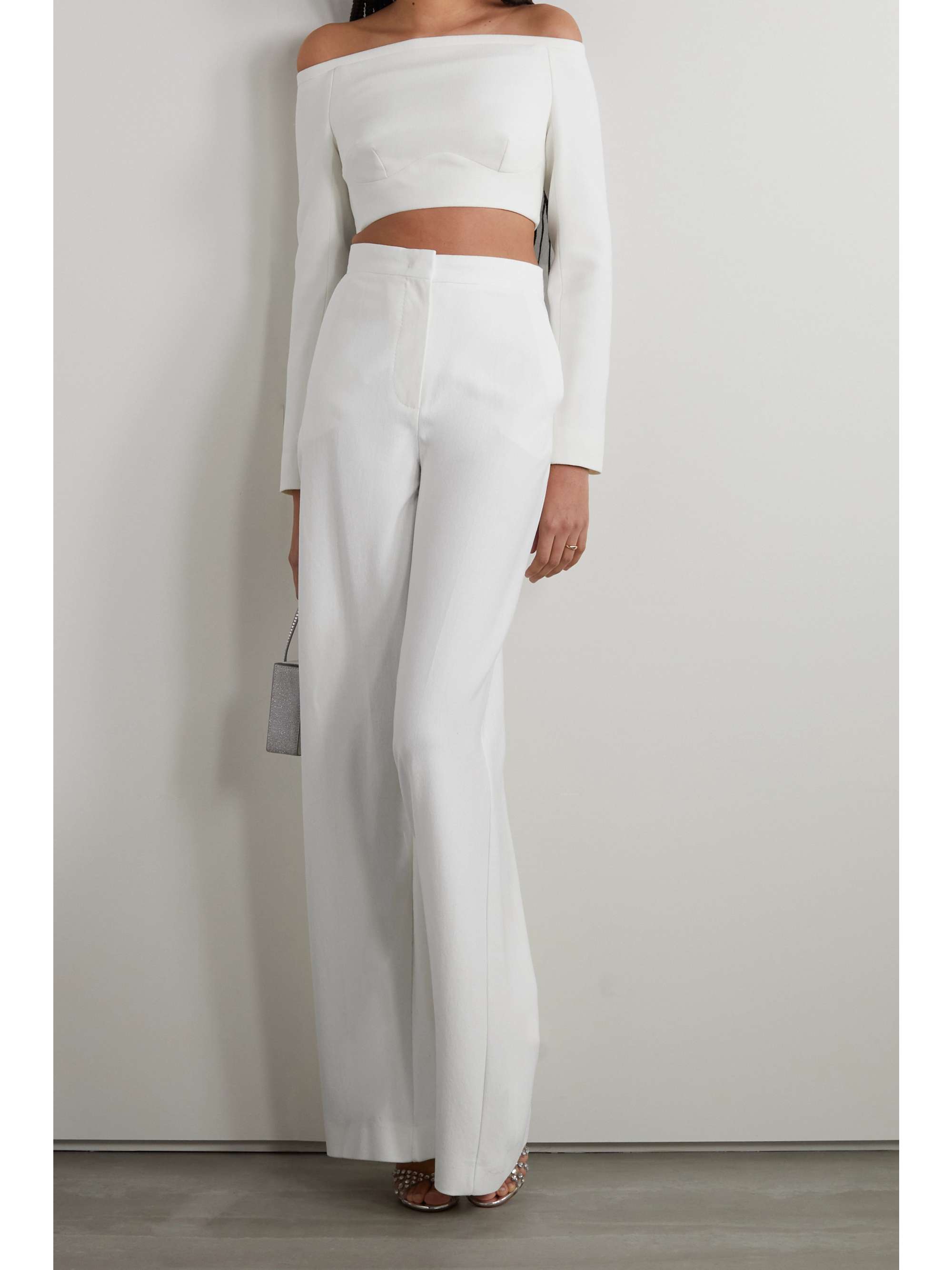 Ivory Gerda off-the-shoulder wool-crepe 